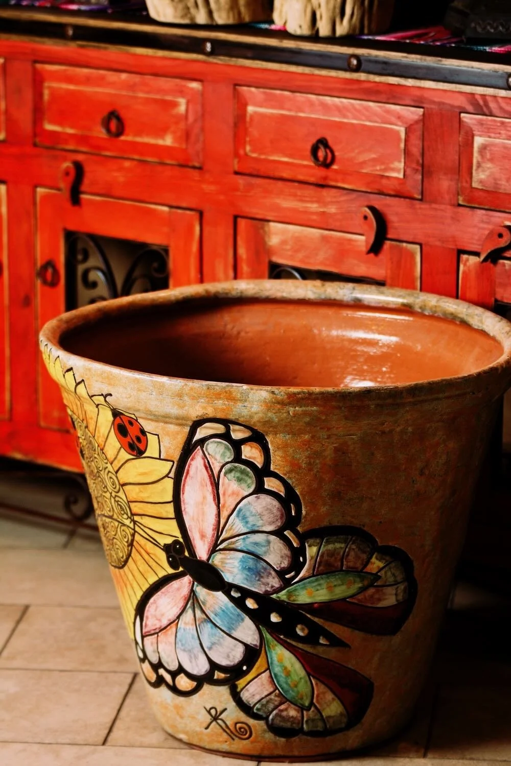 Talavera Vase with Butterfly Design from Mexico