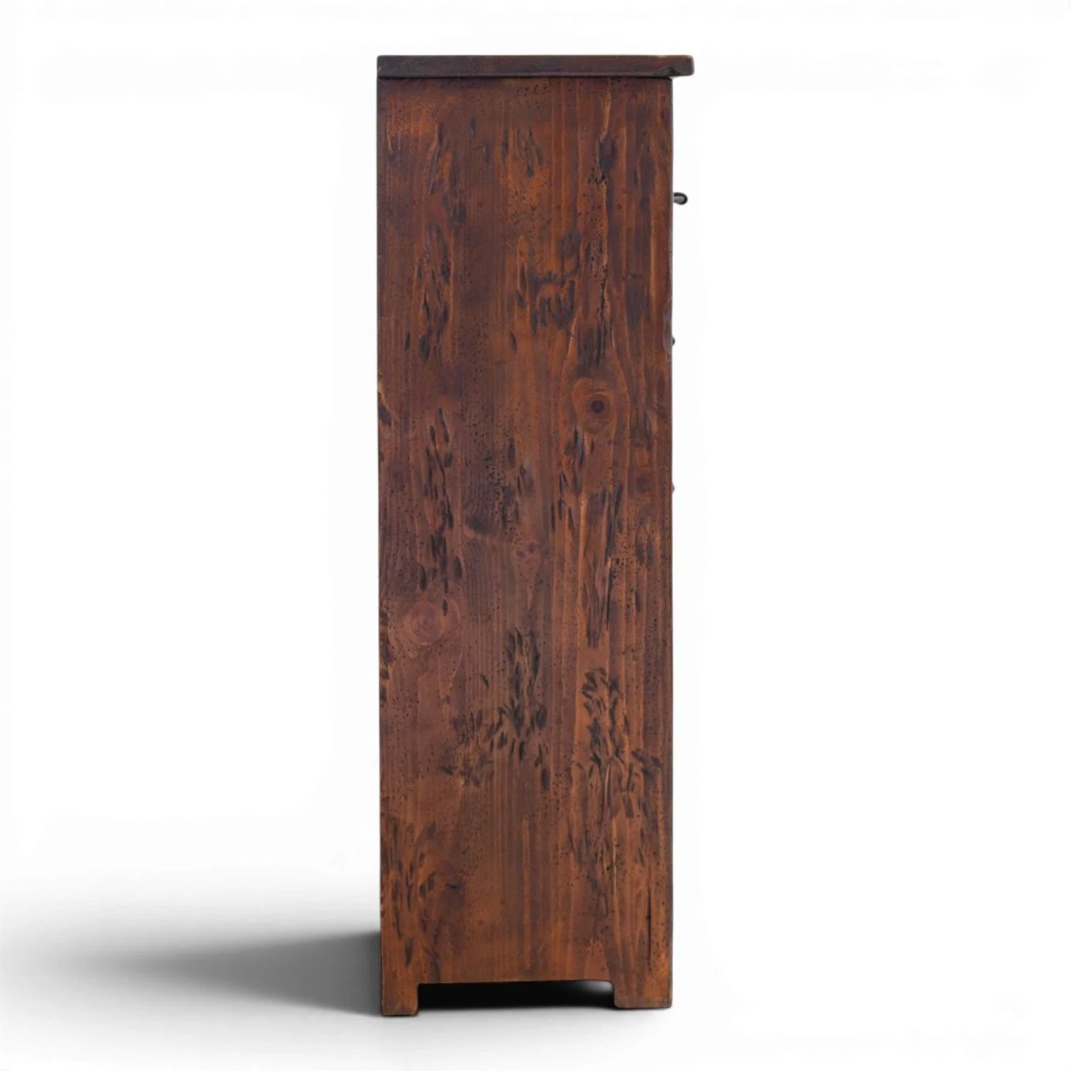 Handmade Cheyenne Cobre Live Edge chest with hand-hammered copper live edge top, reclaimed wood frame, and six drawers crafted in Mexico.