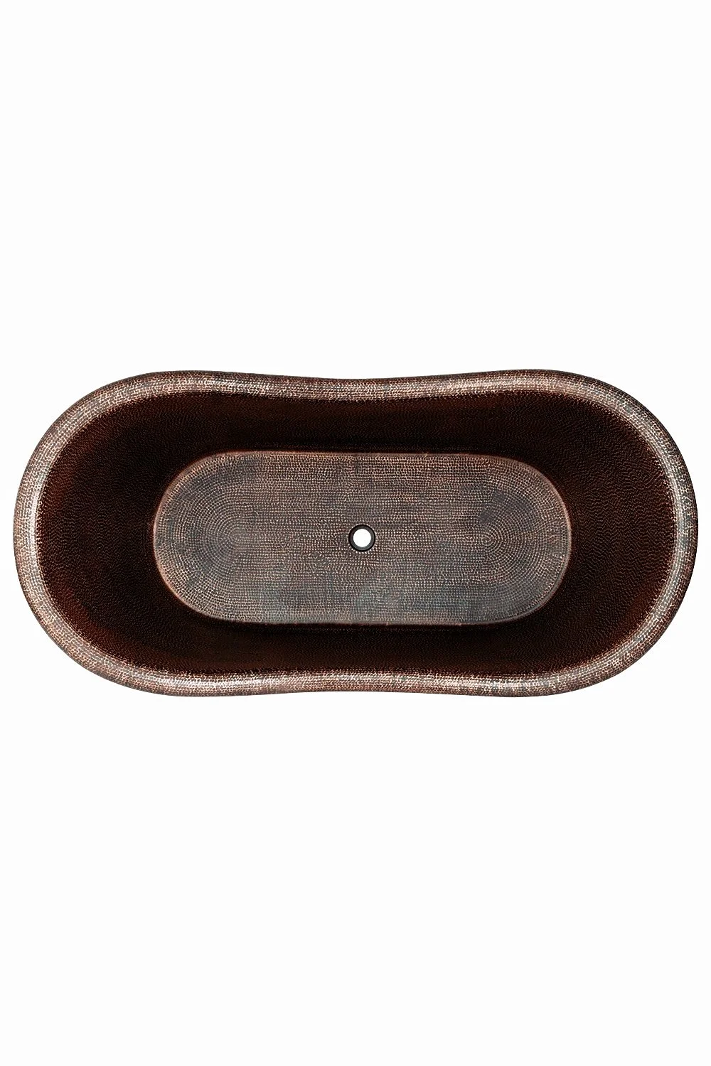 67" Hammered Copper Double Slipper Bathtub - Nickel Inlay