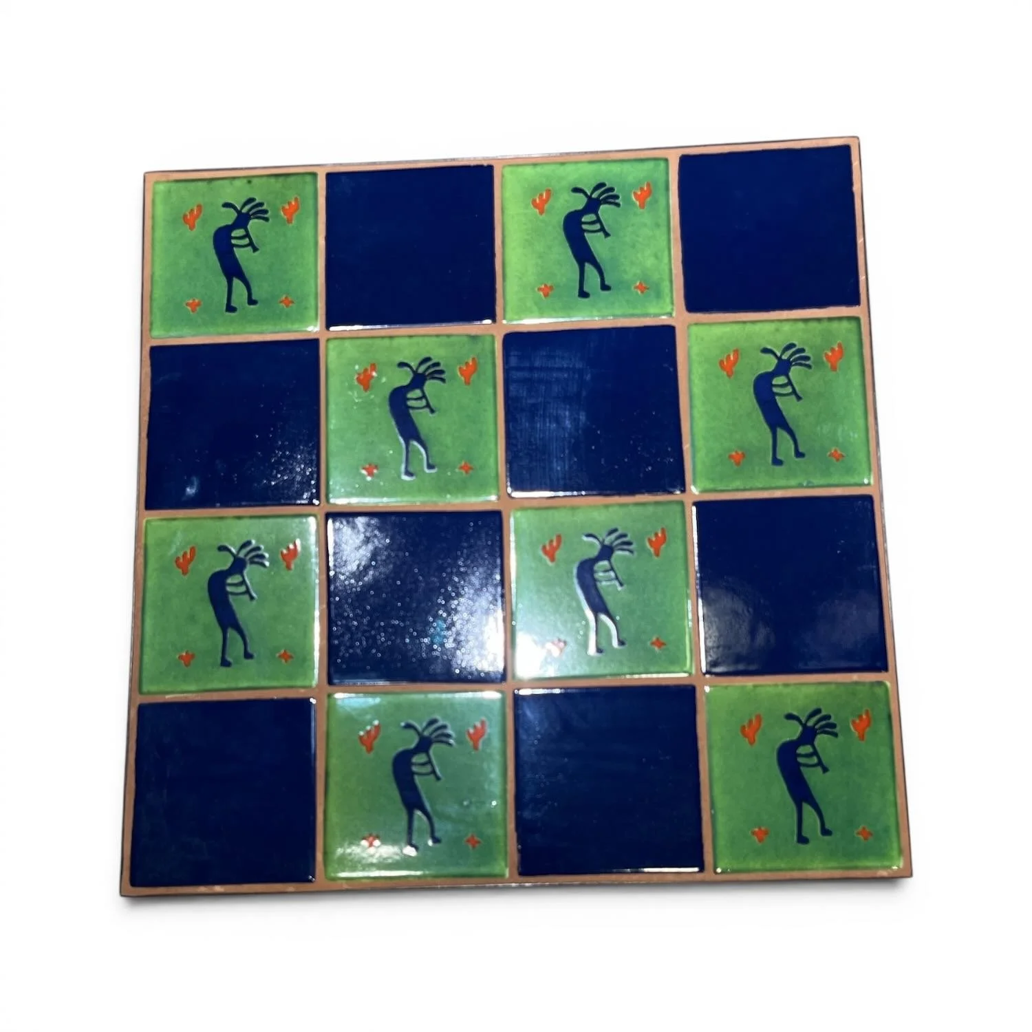 Handmade Talavera 16 Tile Table with colorful Mexican ceramic tiles and twisted wrought iron legs.