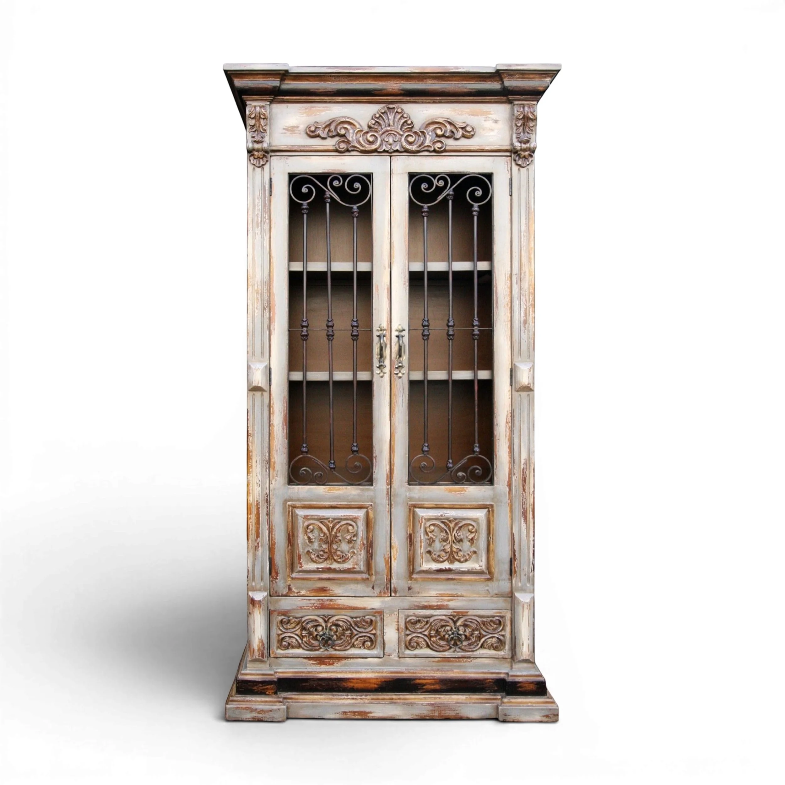 Belleza Francesa Wood Armoire with Wrought Iron Doors