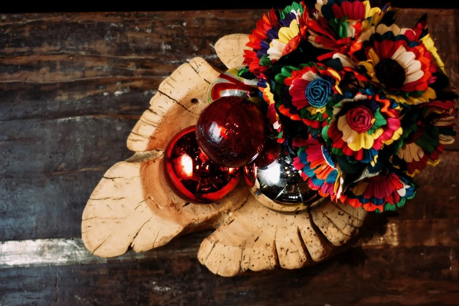 Primitive Saguaro Bowl. 21" hand-carved bowl made from authentic Mexican Saguaro cactus wood. Unique, one-of-a-kind rustic centerpiece.