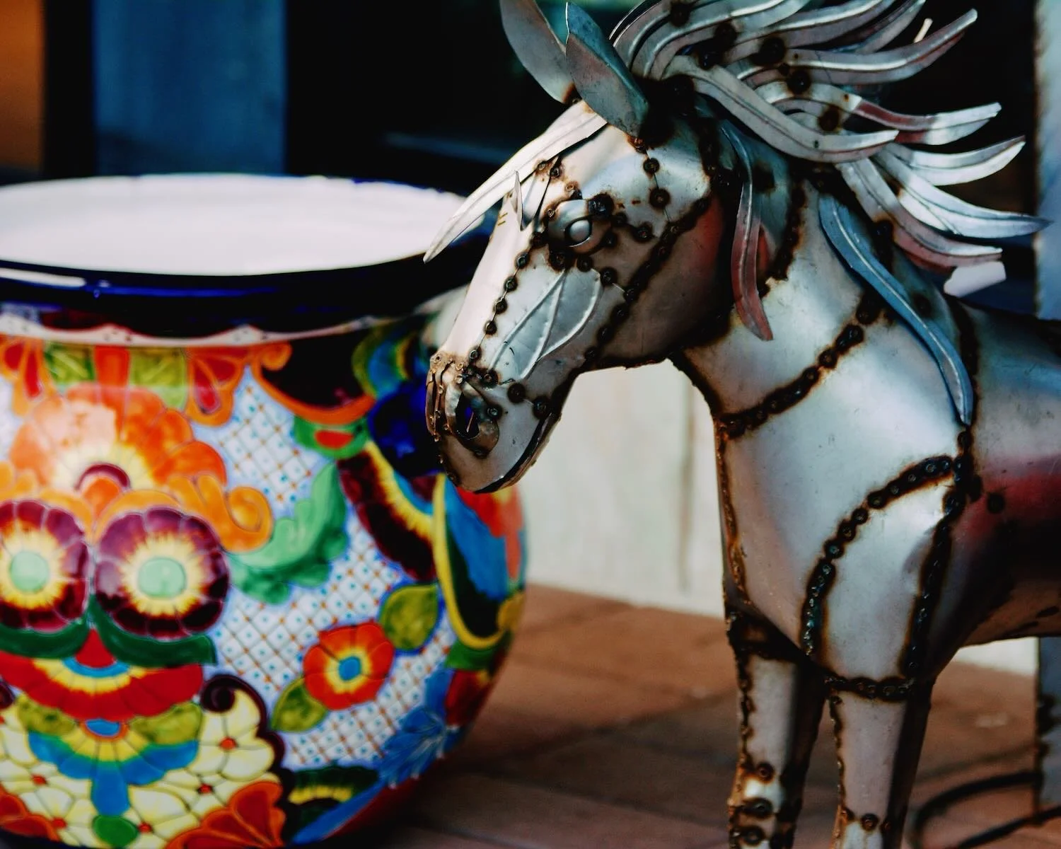 Silver Metal Horse with Talavera Planter
