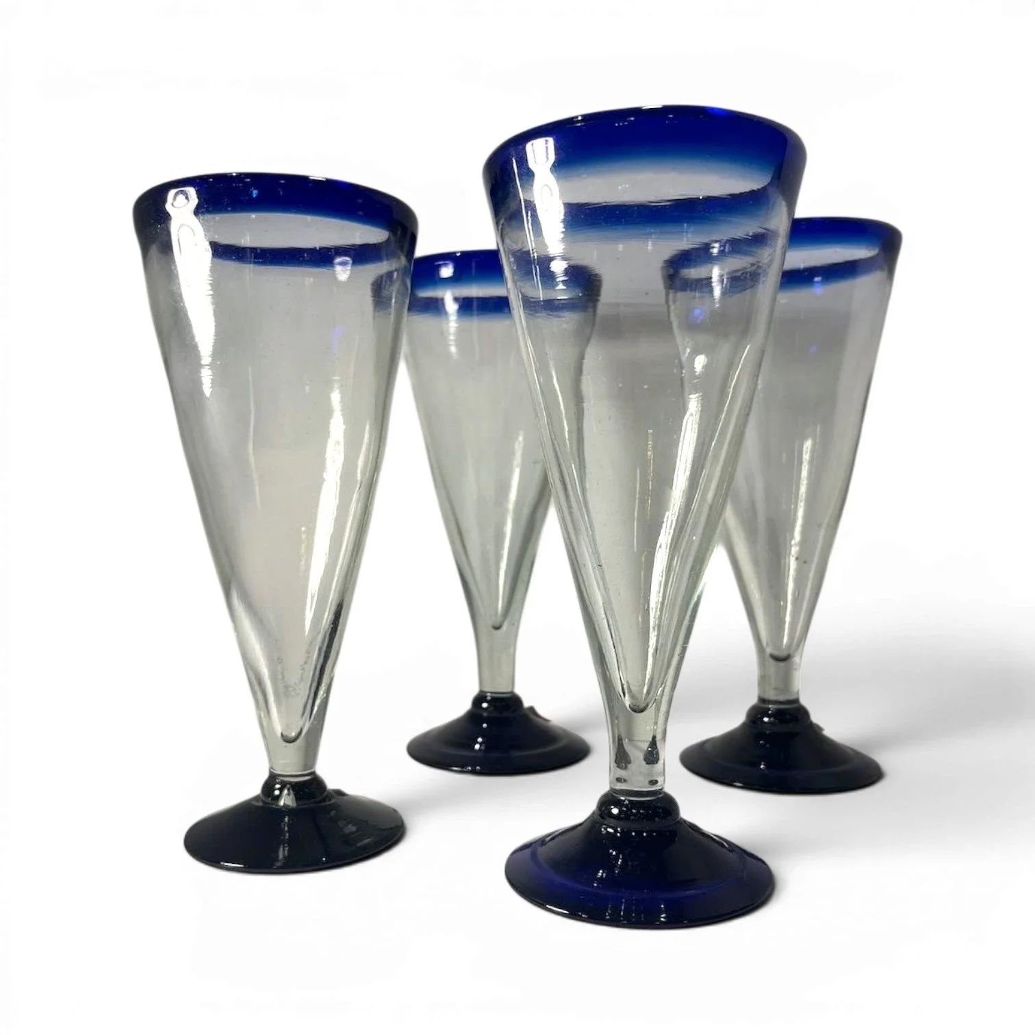 Blue Rim Pilsner Set | Handmade Mexican Handblown Pilsner Glasses (Set of 4)