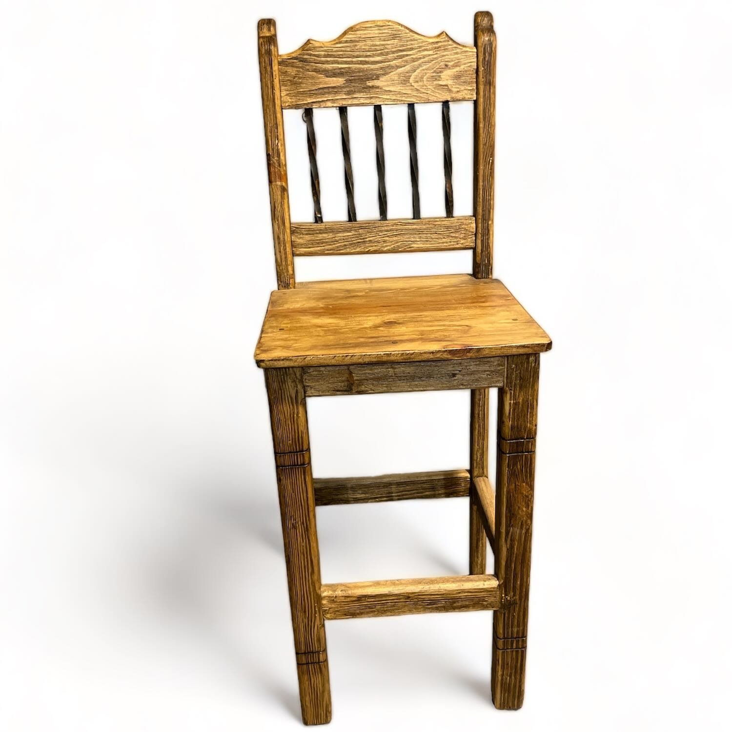 El Rancho handcrafted Mexican reclaimed wood bar stool with rustic solid wood design