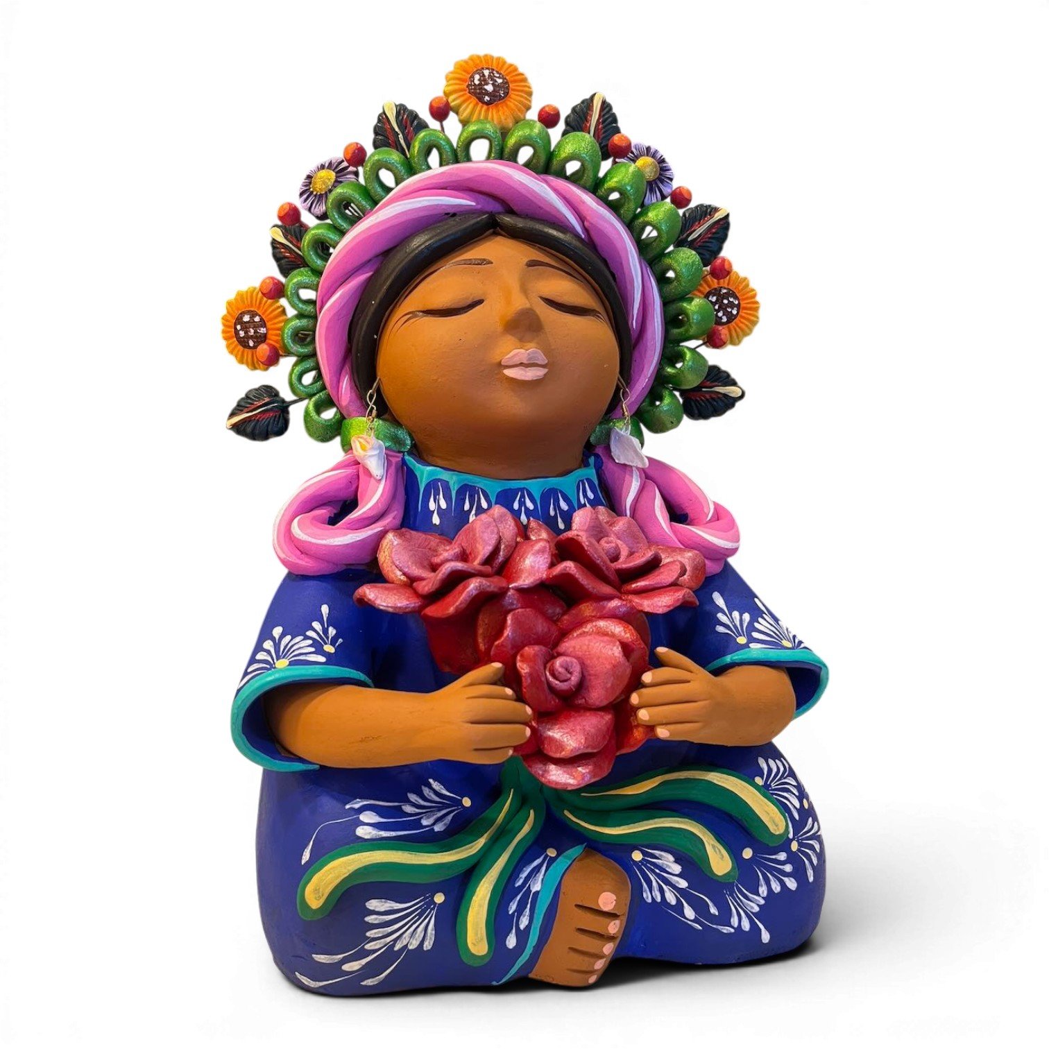 Handmade Mexican Pachamama folk art doll with vibrant artisan details