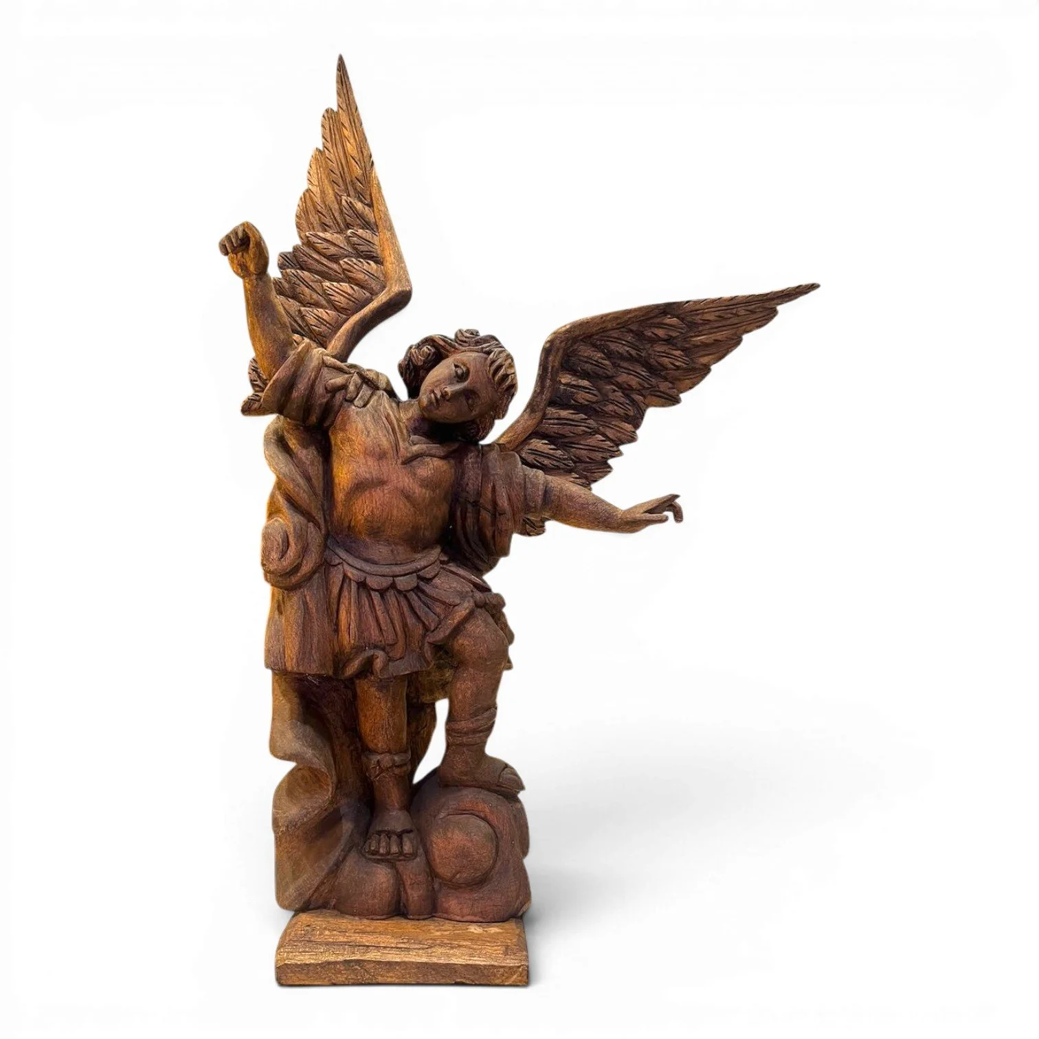 Hand carved wooden statue of St. Michael the Archangel handmade in Mexico