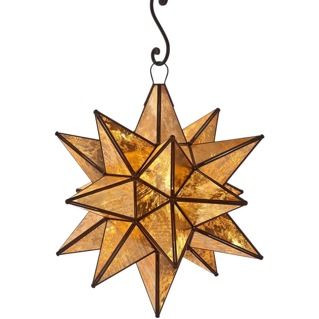 Antique Glass Estrella Pendant | Handmade Iron Star Lantern