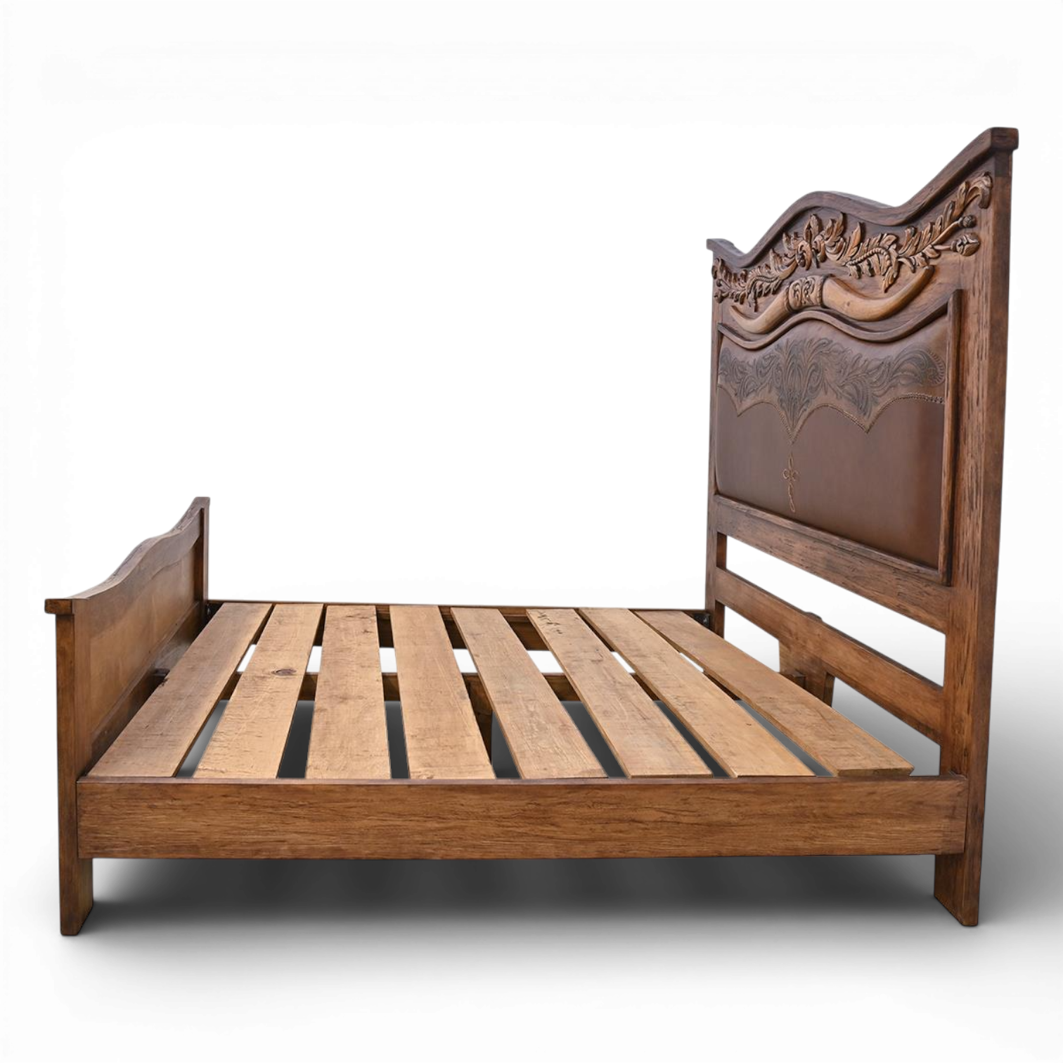 Longhorn Western Tooled Leather Bed
