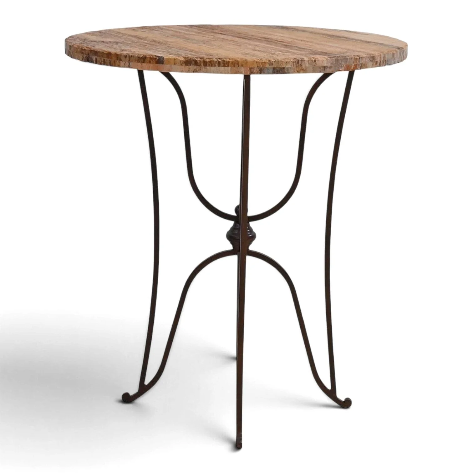 Cortez stone bar table with iron base, handmade in Mexico