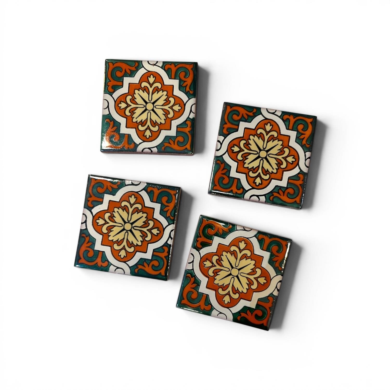 Talavera Tile Coaster Set – Handmade Mexican Tile Coasters (Set of 4) - Style 10