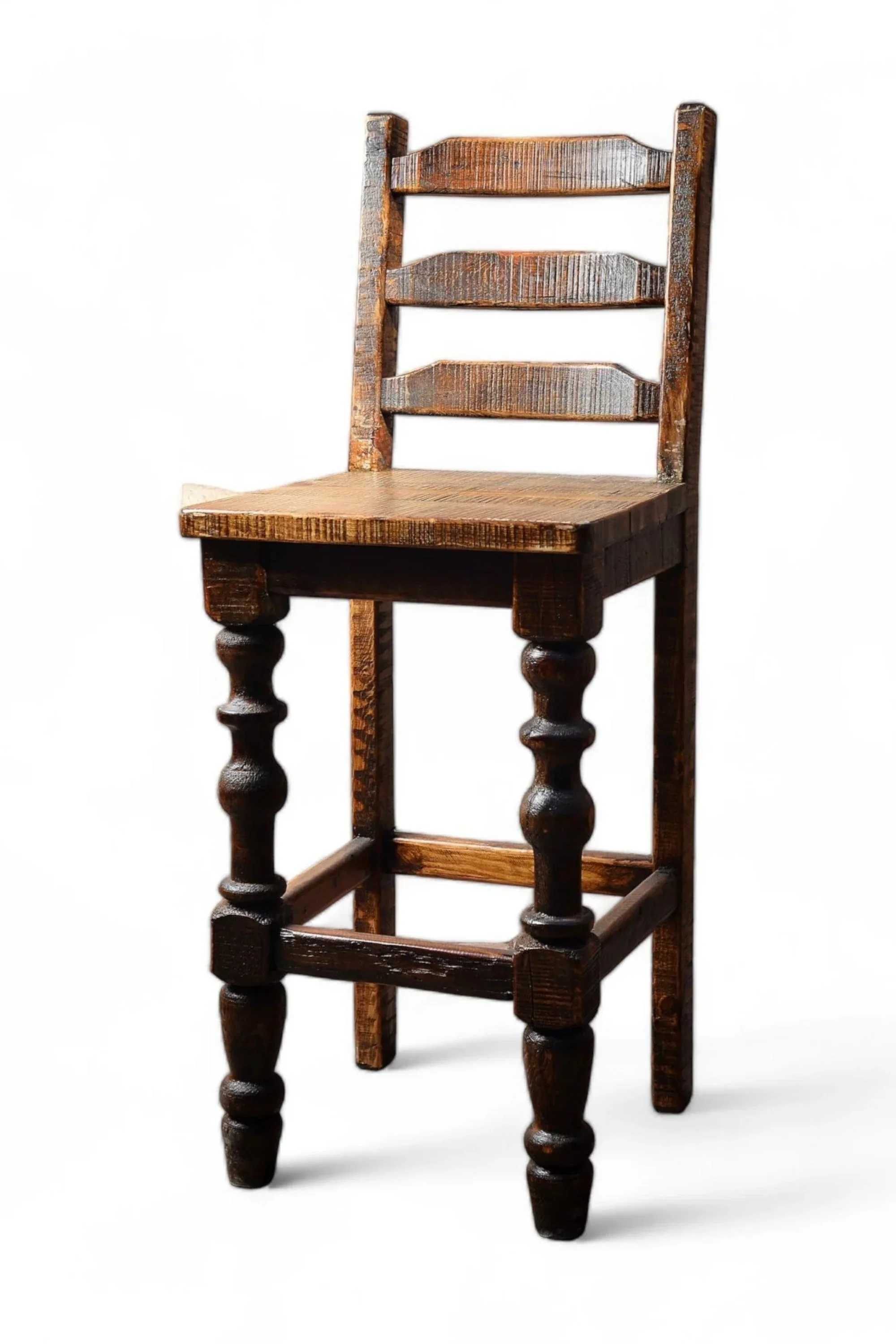 Shop a handmade ladder back bar stool from Mexico. Reclaimed wood with rustic design for kitchens, bars, and hacienda-style spaces.