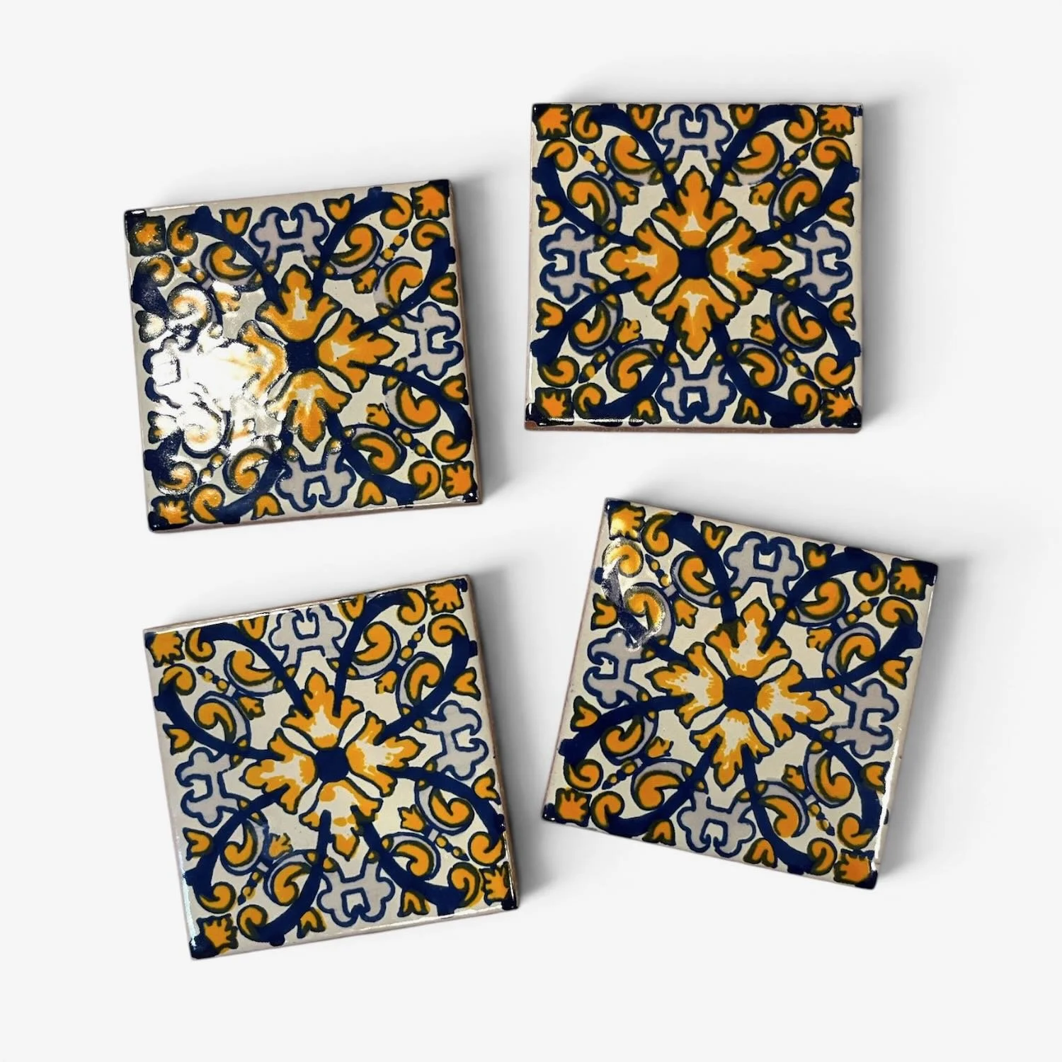 Talavera Tile Coaster Set – Handmade Mexican Tile Coasters (Set of 4) - Style 6)