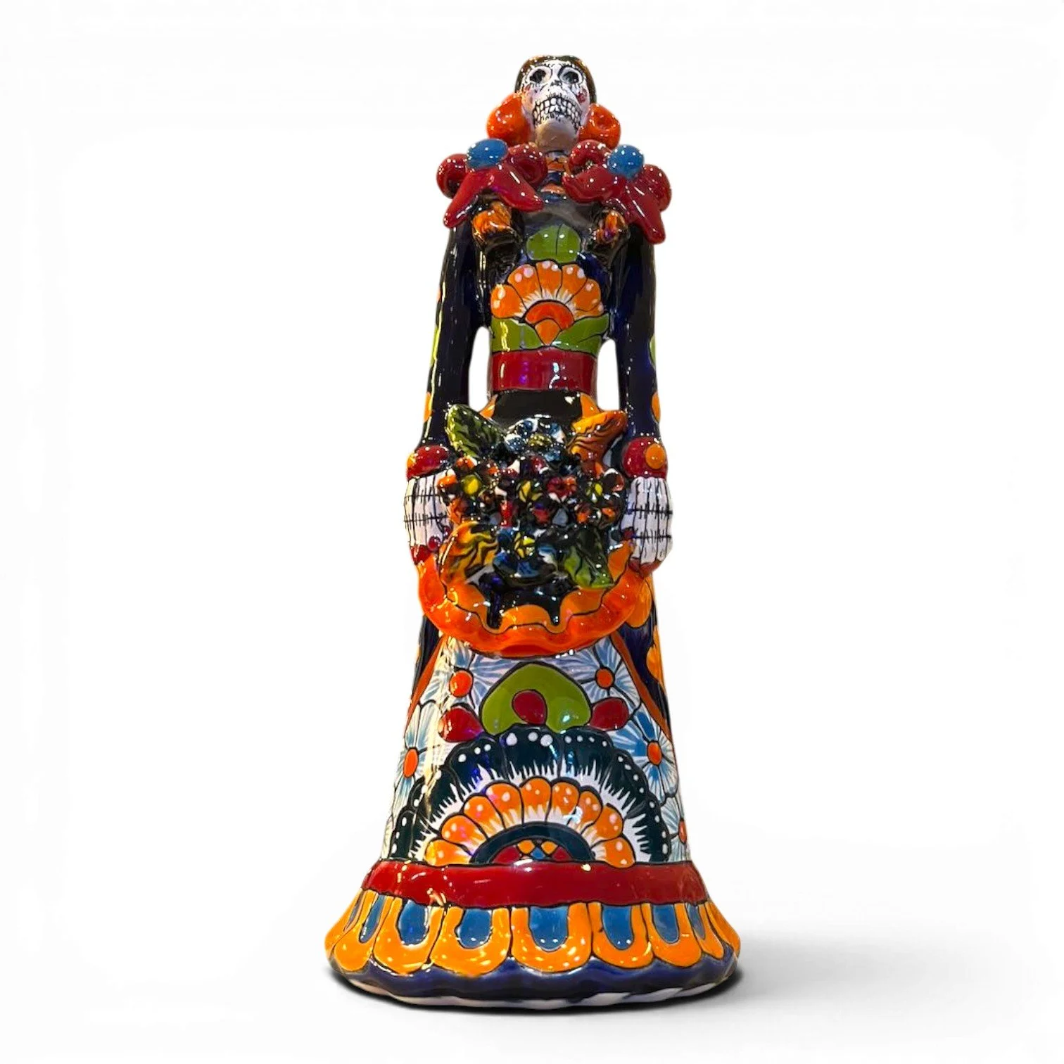 Talavera Catrina With Bird Cage | Handmade Mexican Folk Art Catrina