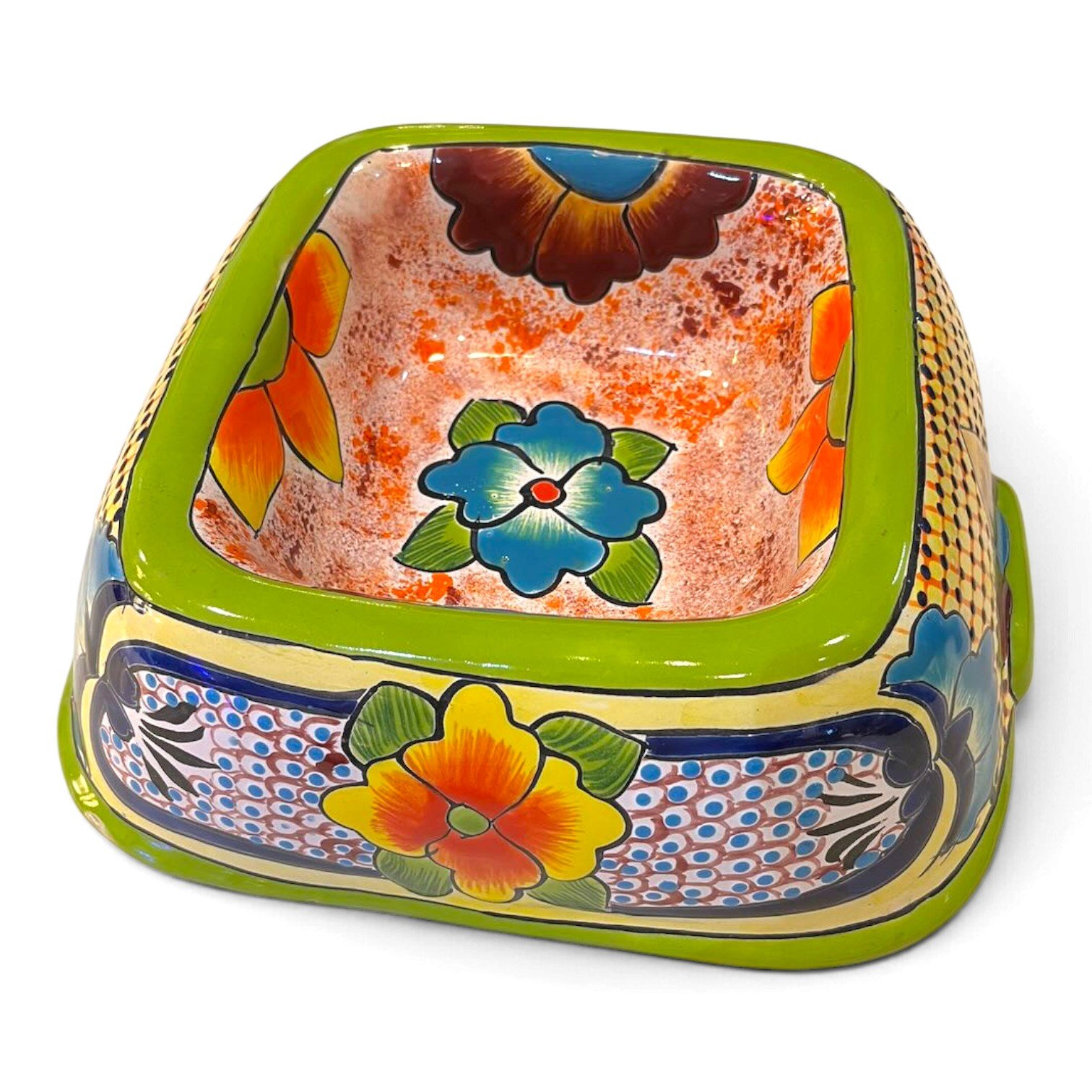 Handmade Talavera dog bowl with vibrant hand-painted design