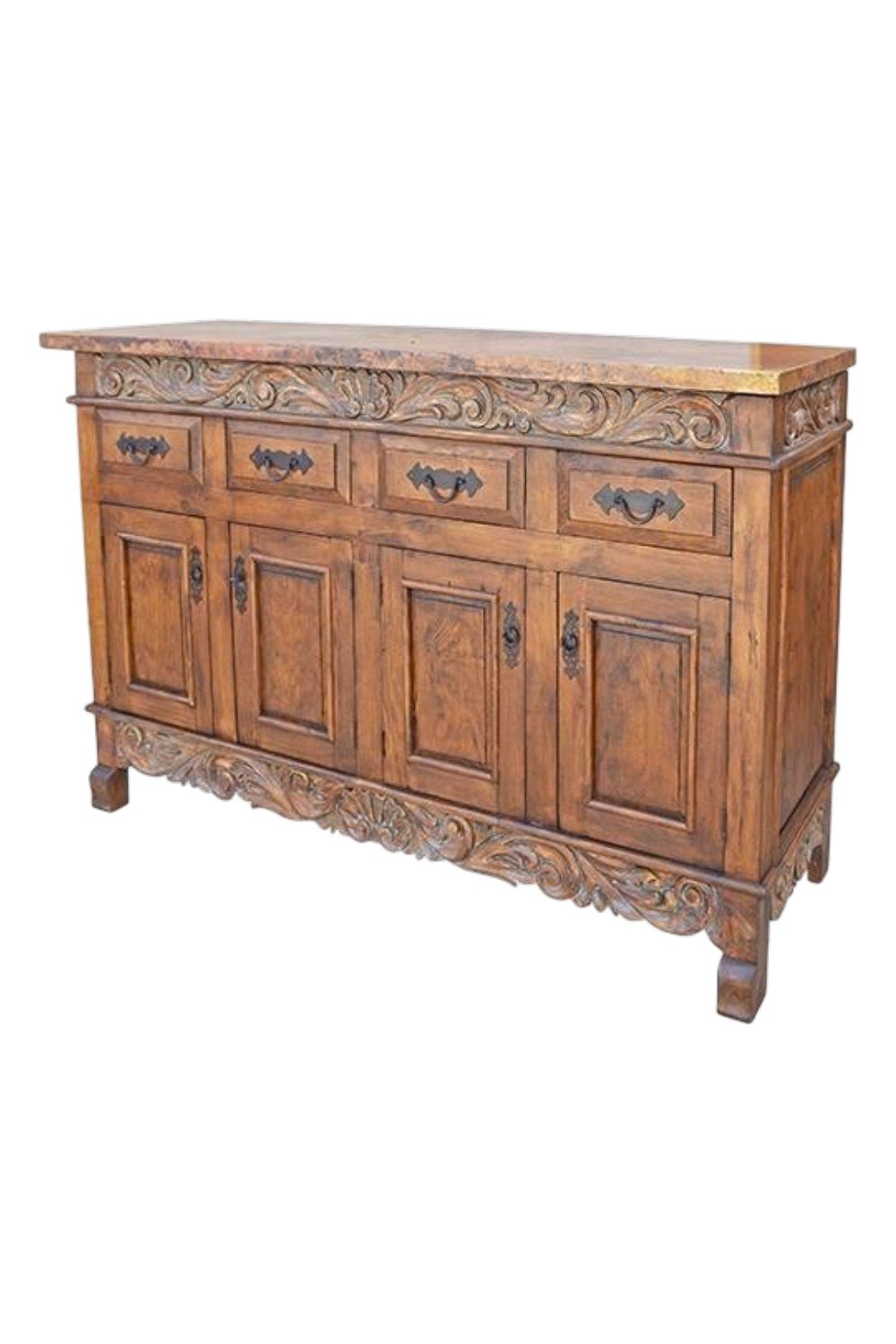 Las Cuevas Hand Carved Buffet Cobre – Rustic Copper Top Buffet