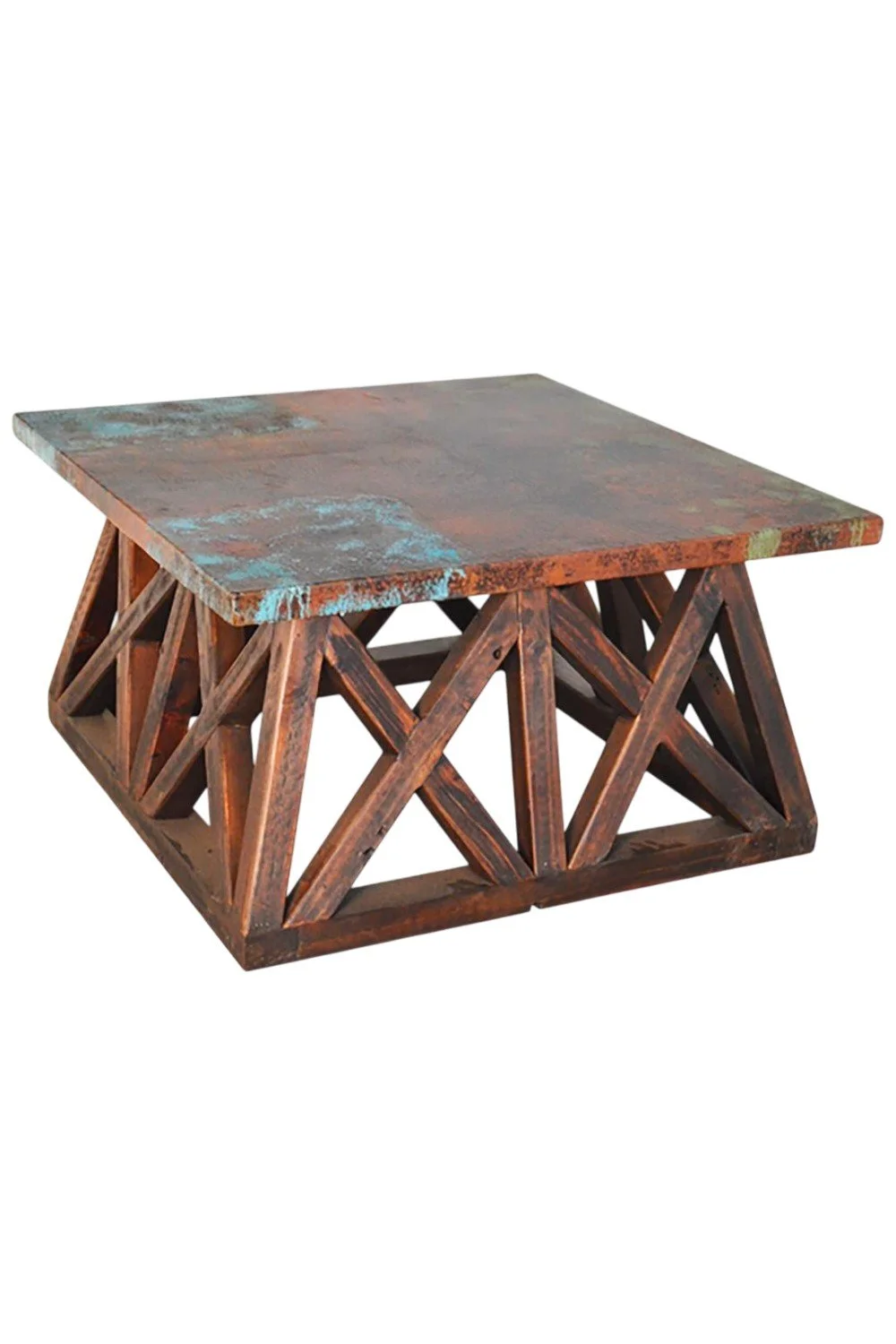 Shop the Santa Clara Copper Coffee Table handcrafted in Mexico. Solid wood base with hand-pounded copper top for rustic, Southwestern luxury interiors.
