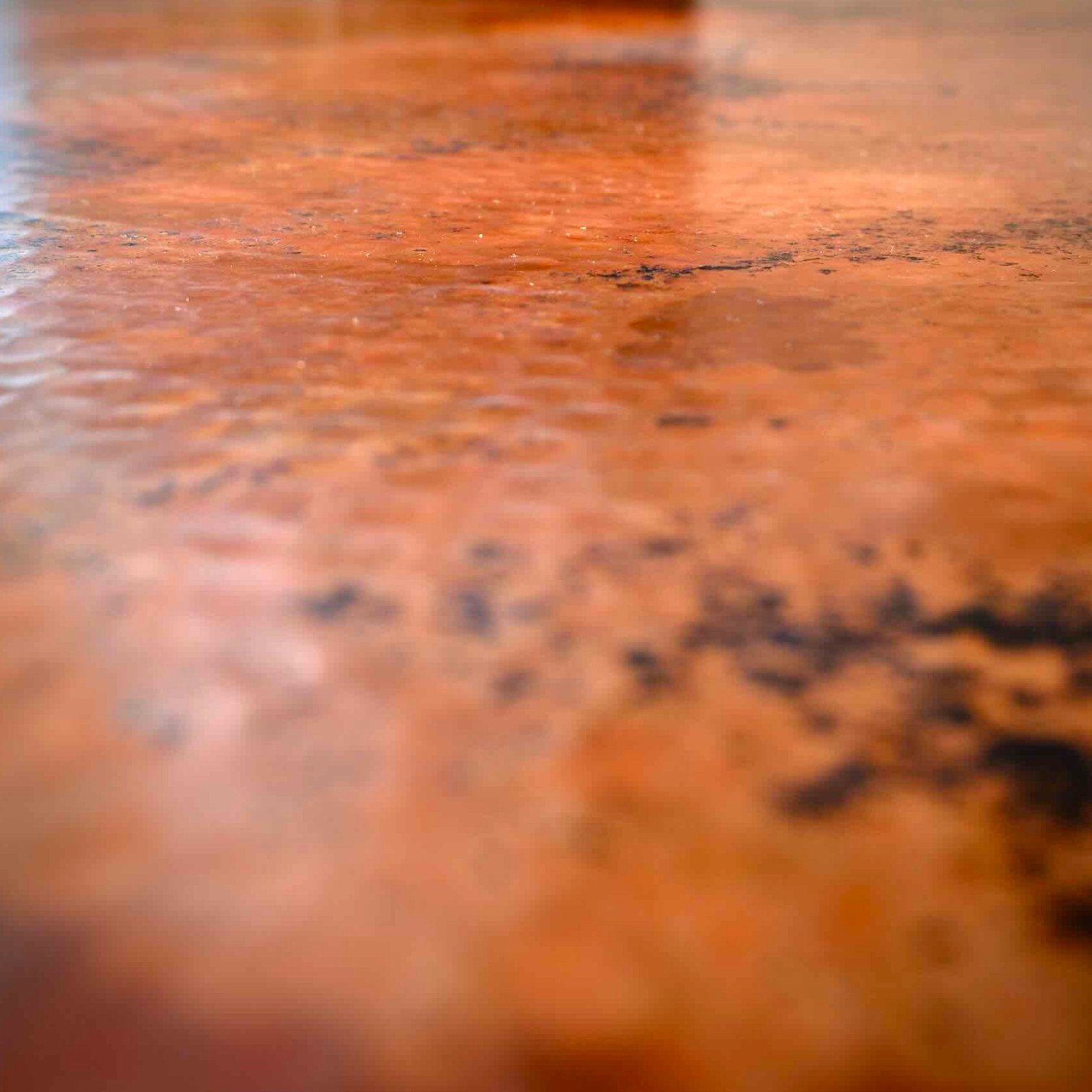 Handmade Mexican round copper dining table with hand-carved reclaimed wood pedestal base