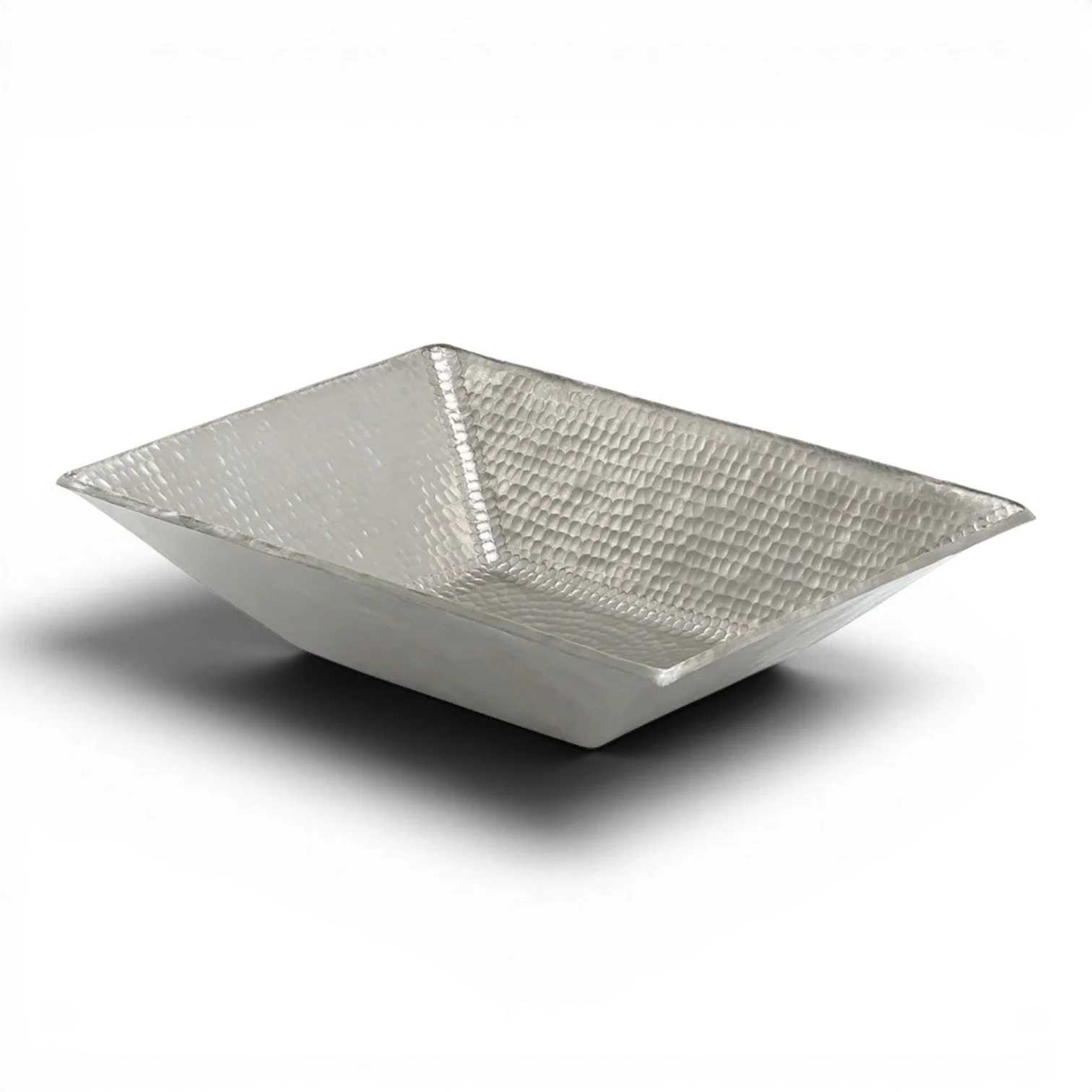 Hacienda Old World 17-inch modern rectangular hand forged hammered nickel-plated copper vessel sink handcrafted from solid copper.