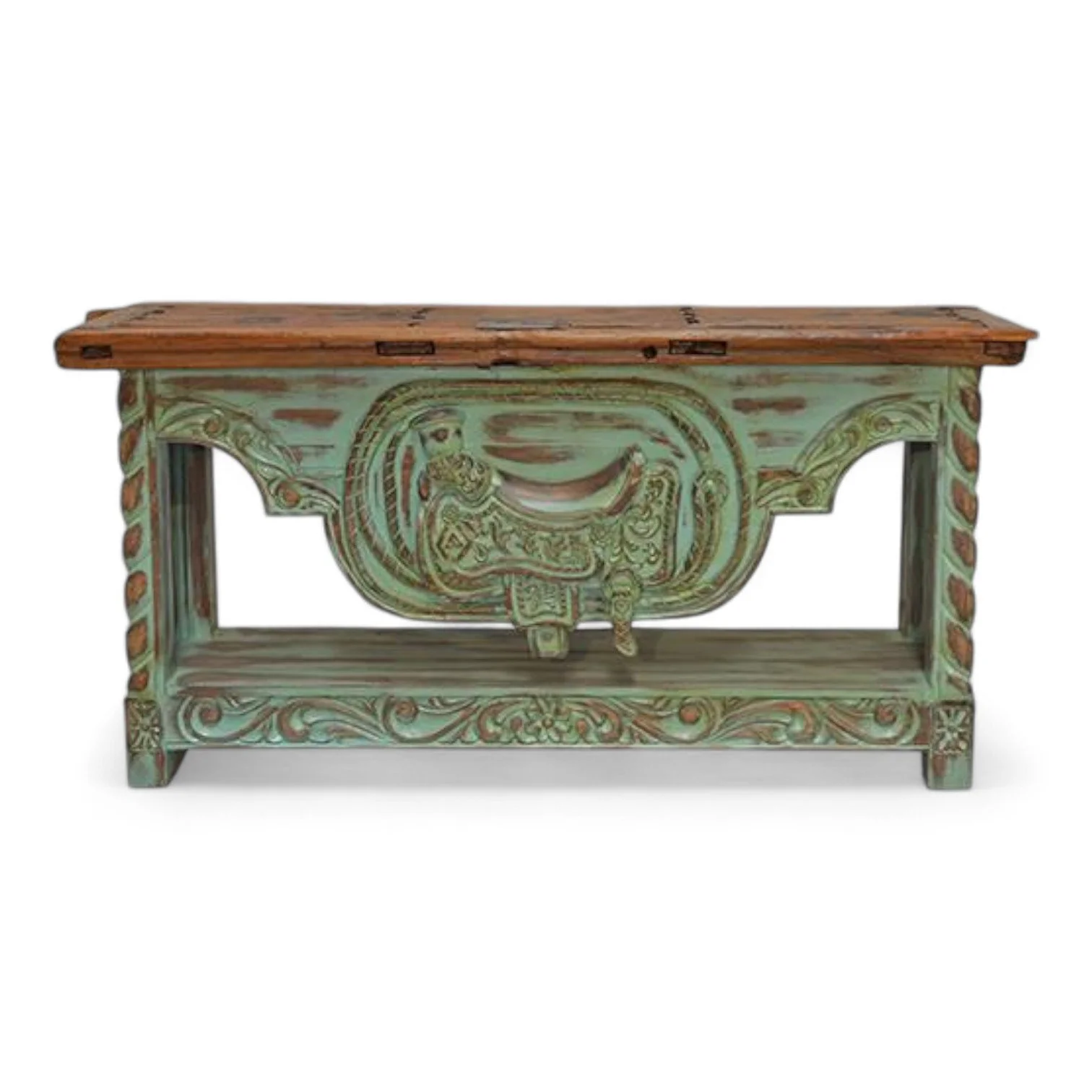 Chihuahua Hand Carved Saddle Credenza - Turquoise