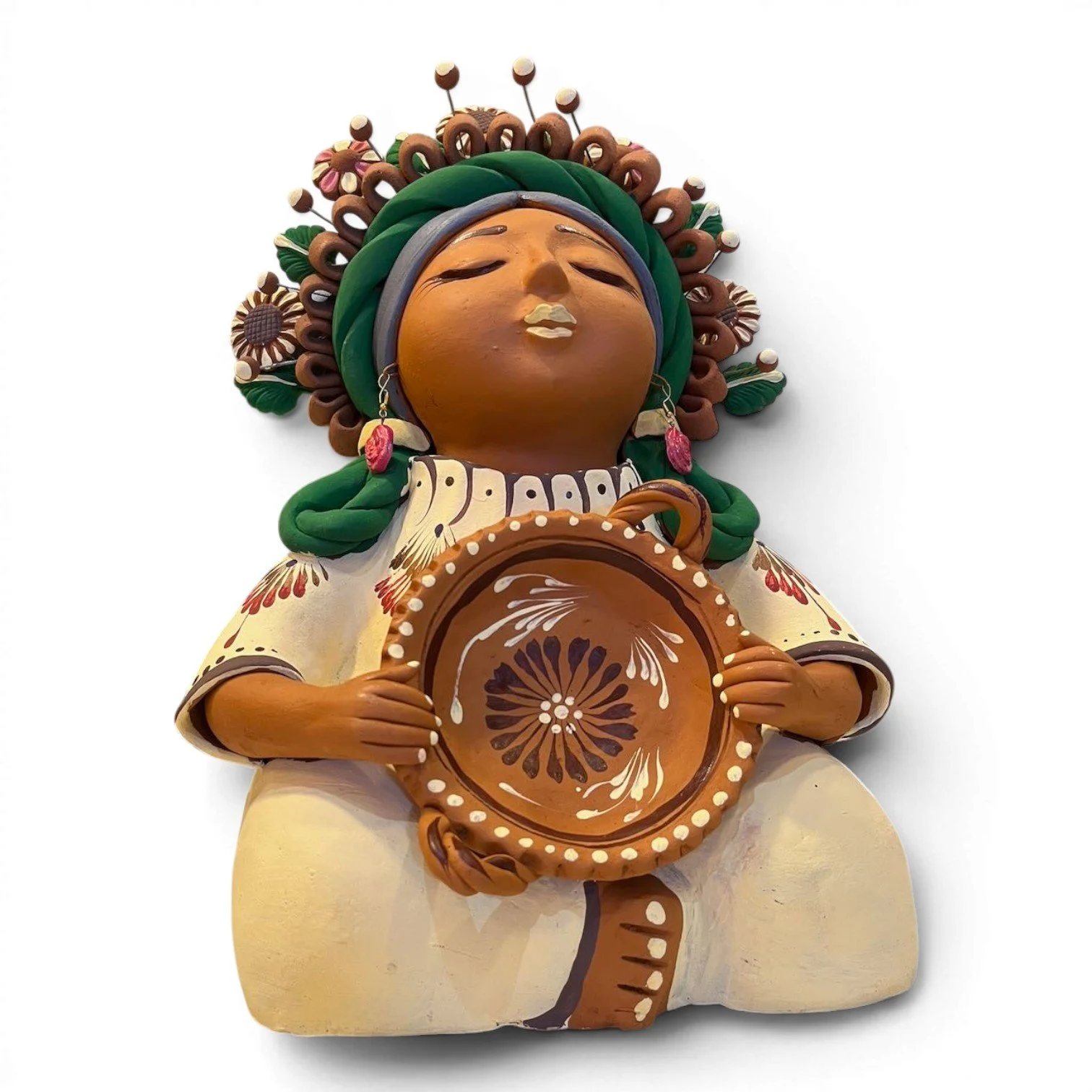 Handmade Mexican Pachamama folk art doll with vibrant artisan details