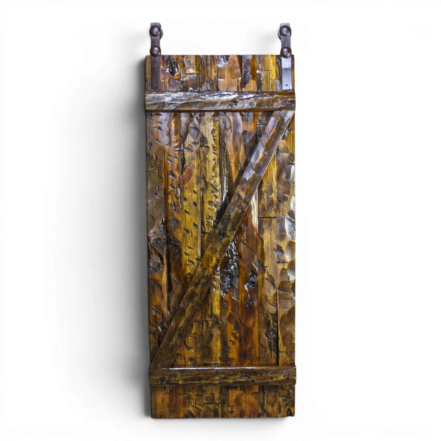 Handmade Mexican reclaimed wood sliding barn door with iron hardware