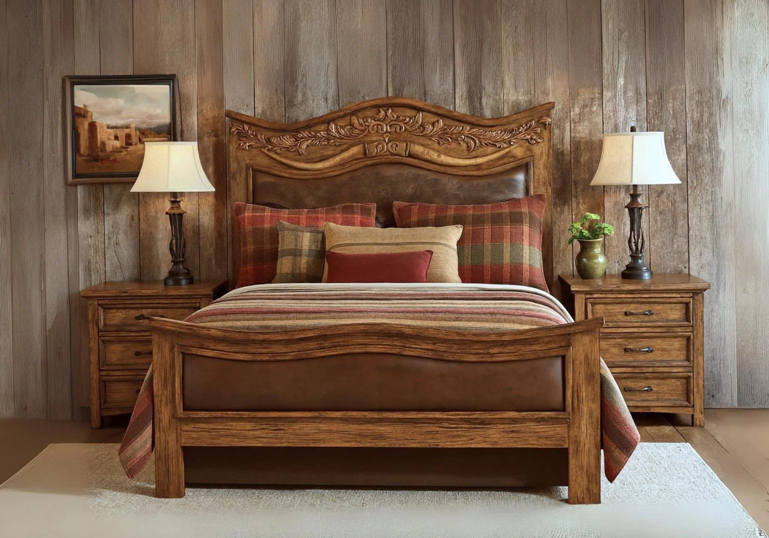 Longhorn Western Tooled Leather Bed