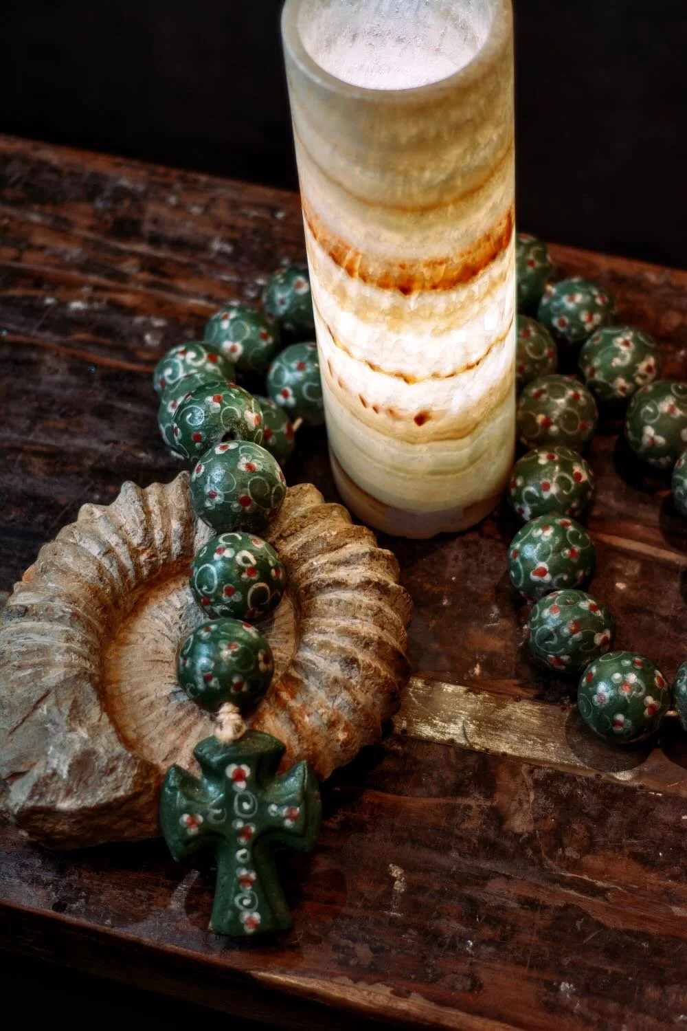 Sonoran Onyx Cylinder Lamp - 16". Hand-carved 16" cylinder lamp made from rare mined onyx. Features unique tan, brown, and gold veining.