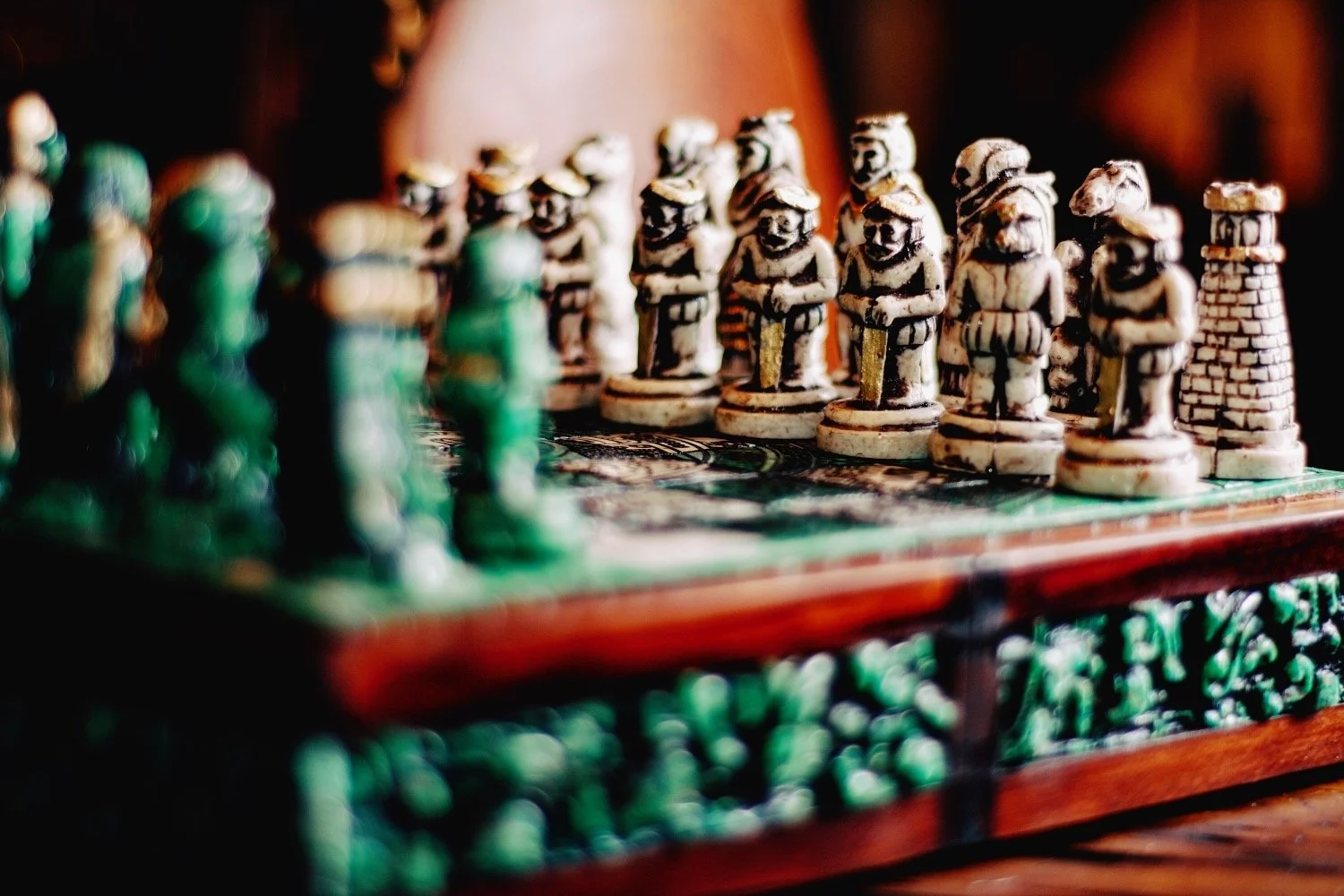 Handdmade Aztec Malachite Chess Set from Mexico