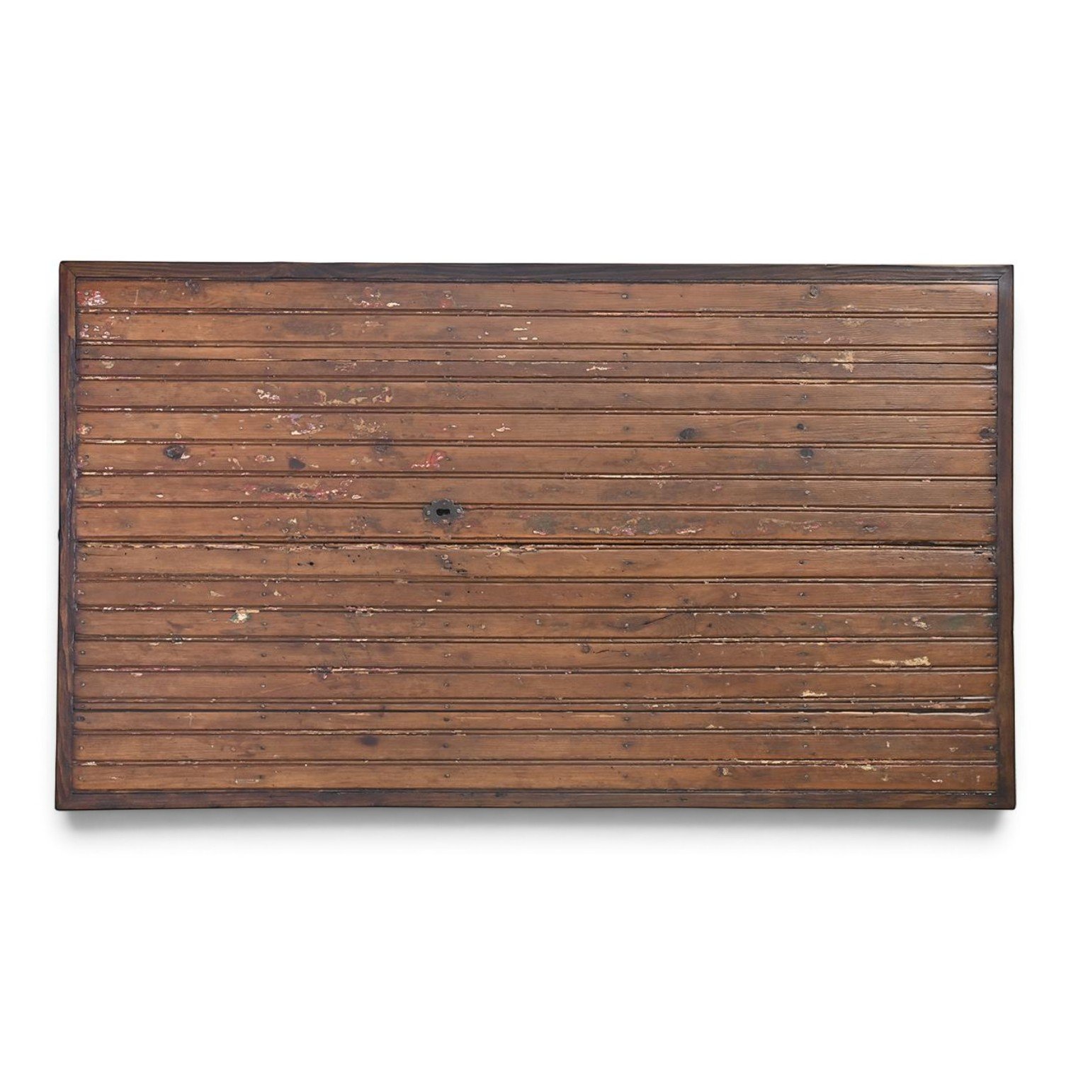 Handmade distressed slat top dining table with trestle base