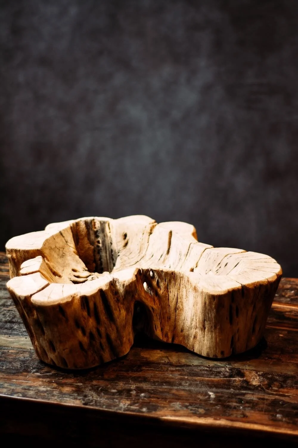 Primitive Saguaro Bowl. 21" hand-carved bowl made from authentic Mexican Saguaro cactus wood. Unique, one-of-a-kind rustic centerpiece.