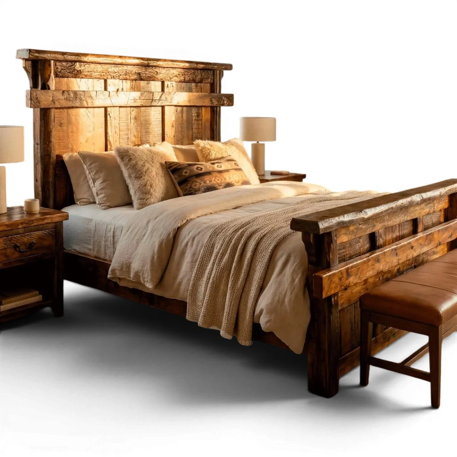 Hacienda Rústica handcrafted Mexican reclaimed wood bed with dark stain and rustic Western design