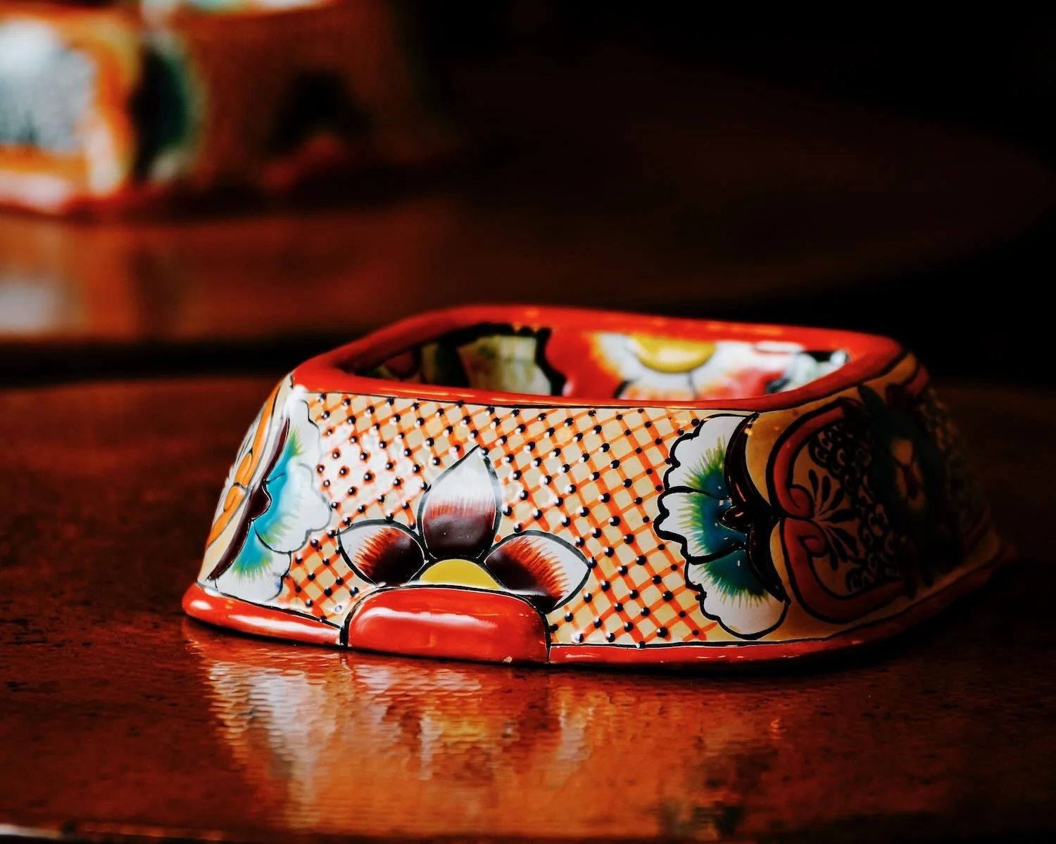 Talavera Square Dog Bowl - Orange