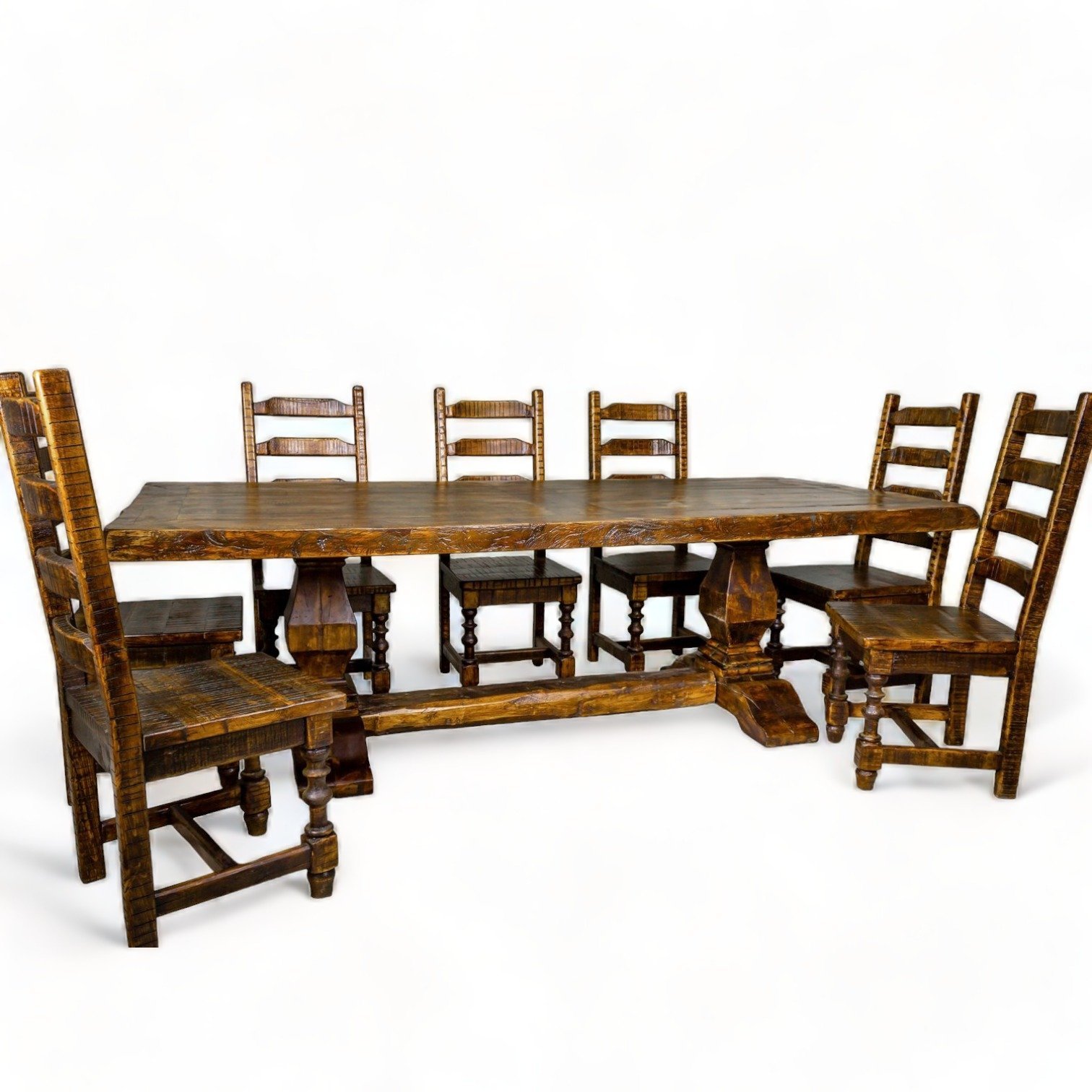 Handmade Mexican reclaimed wood Hacienda Rústica dining table with trestle base