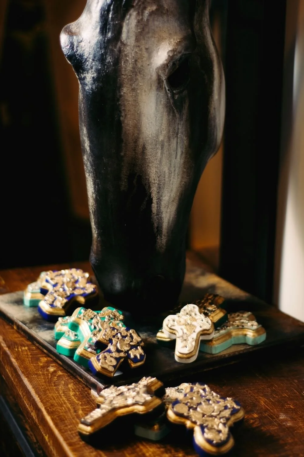 Ceramic Horse and Milagros Crosses from Mexico