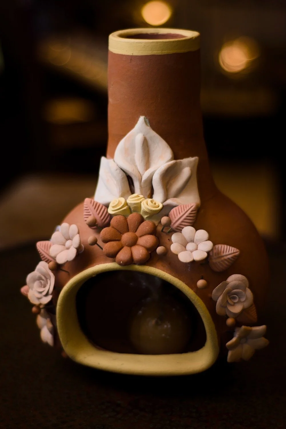 Small Chiminea with Flower Design. Perfect for candles and inscense.