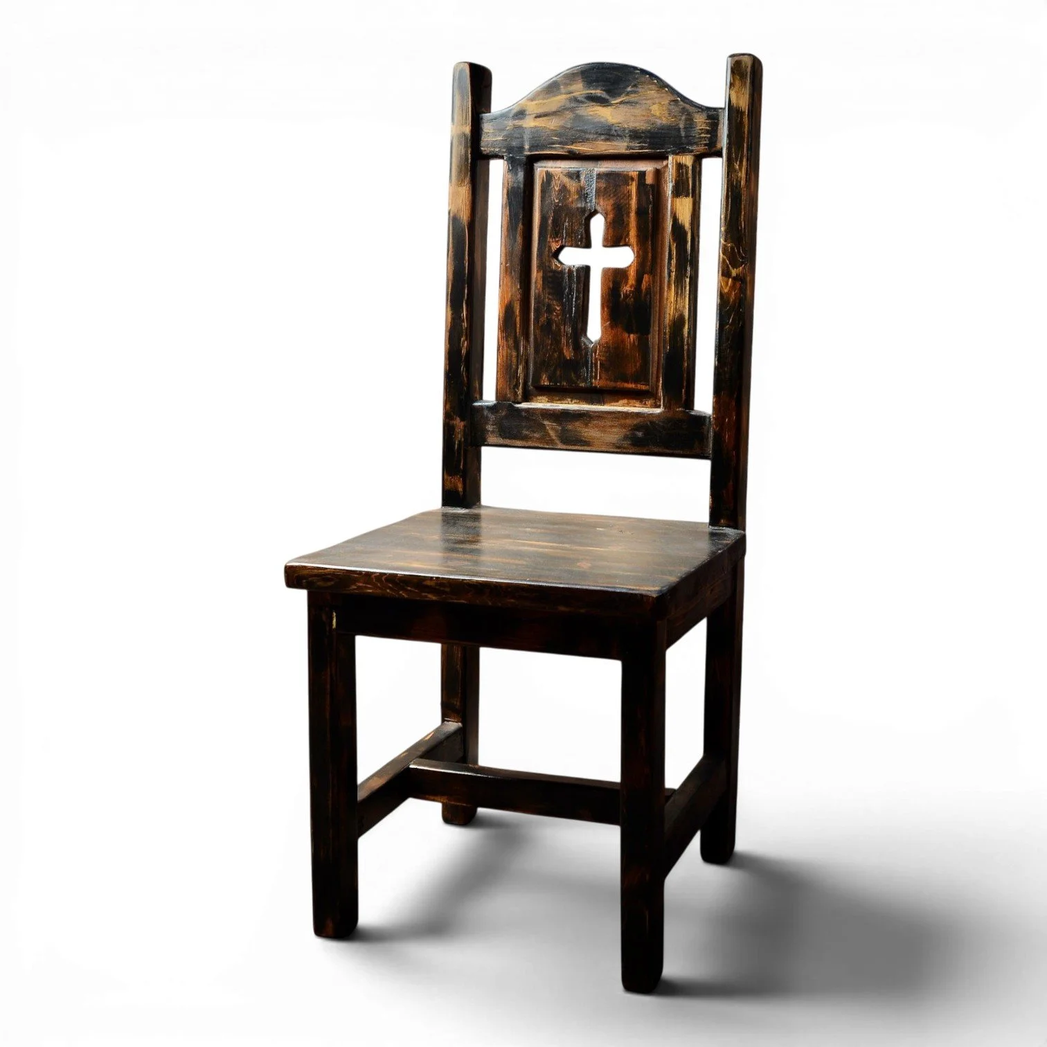 Silla Cruz handcrafted Mexican reclaimed wood dining chair with cross cutout backrest