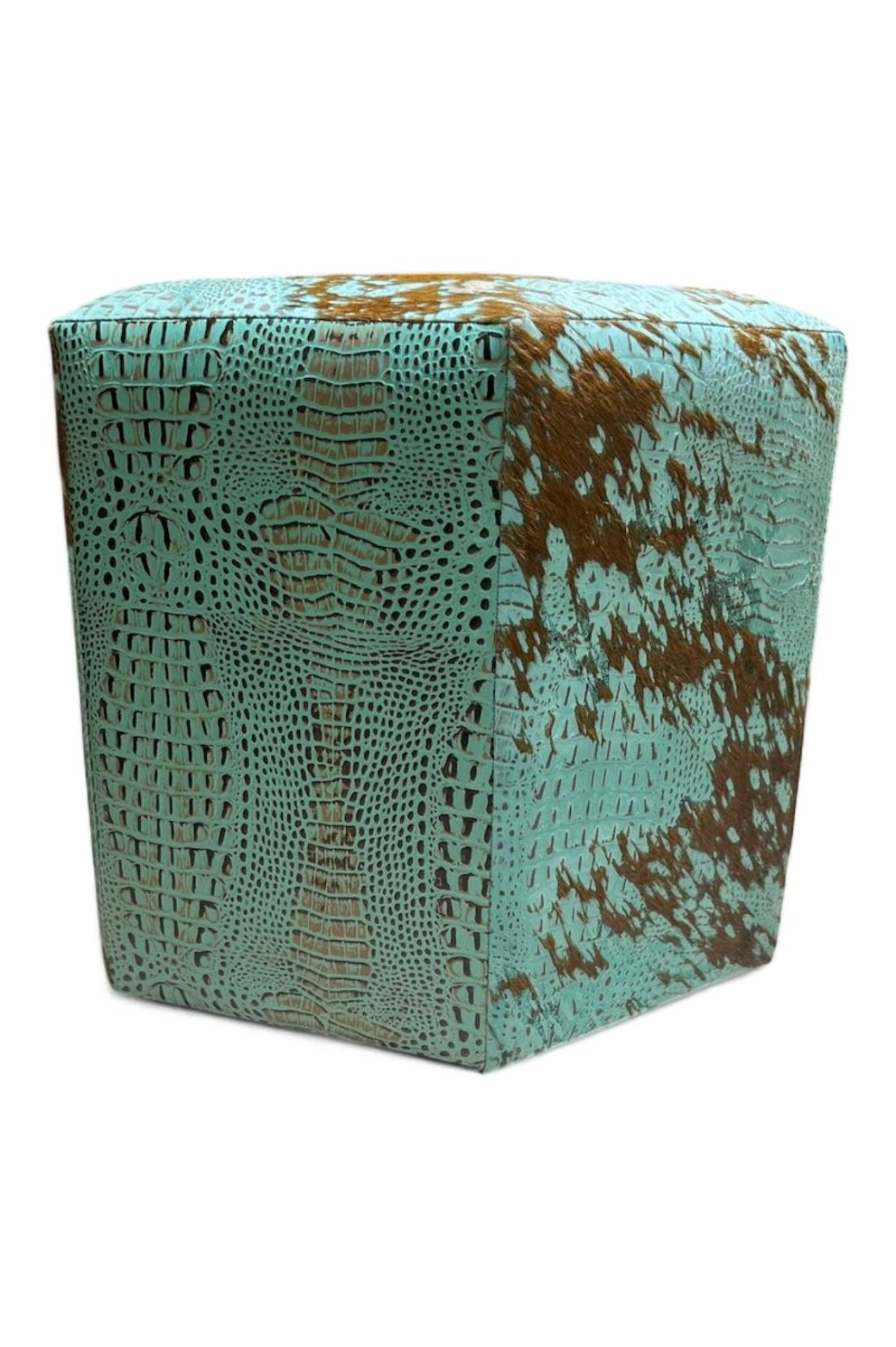 Hexagon Turquoise Cowhide Ottoman