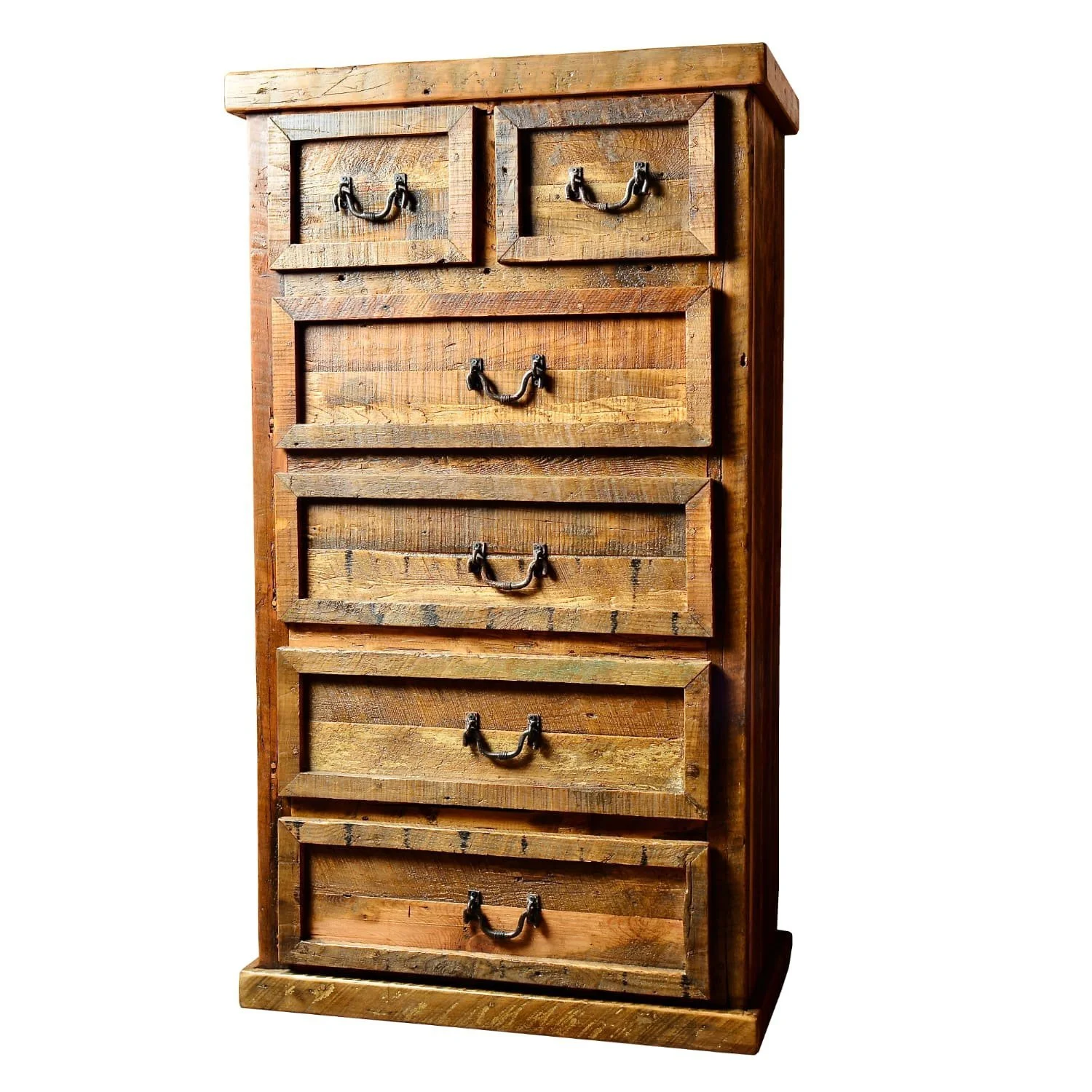 Hacienda Rústica handcrafted Mexican reclaimed wood chest with dark stain, six drawers, and rustic iron hardware
