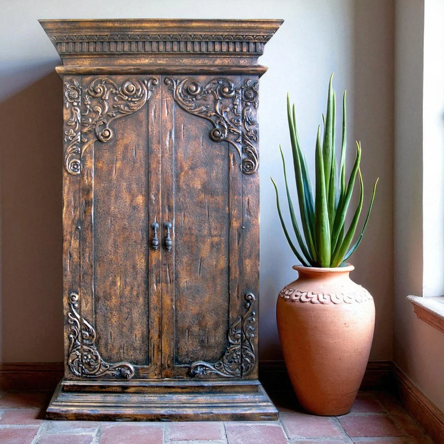 Camana Grande Carved Wood Armoire