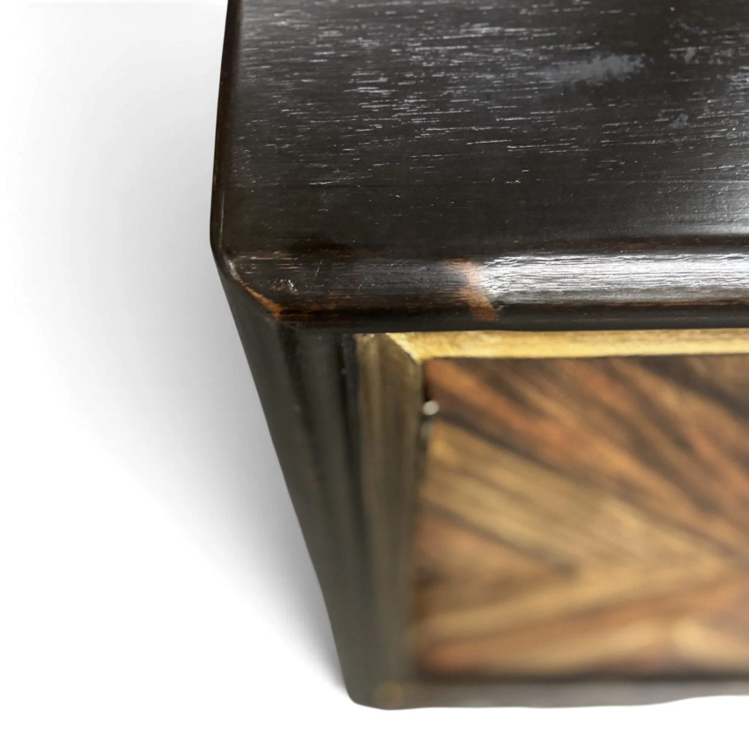 Handmade Peruvian Triana Buffet with hand-painted chevron doors, black frame, and gold accents