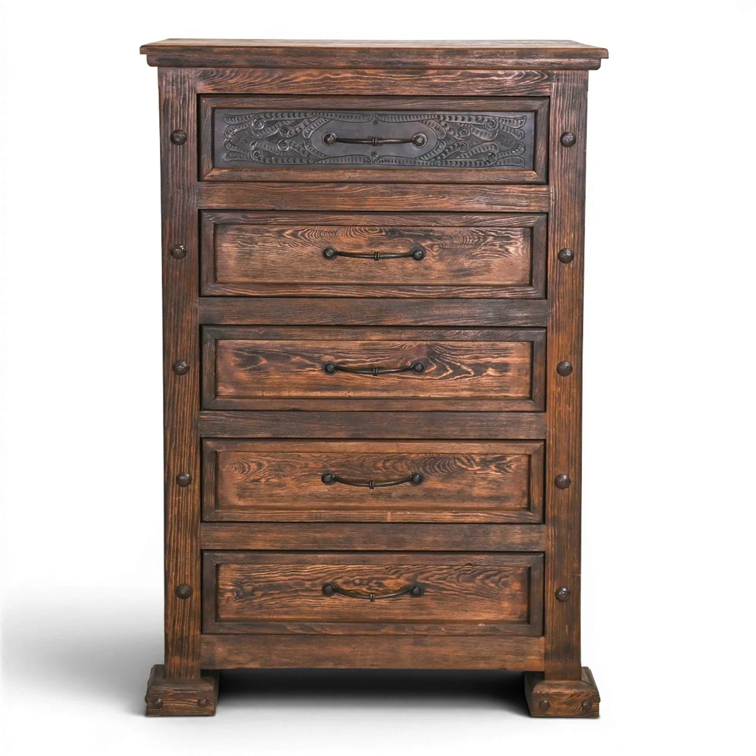Tucson Tooled Leather Chest | Handmade Western Wood & Leather Chest