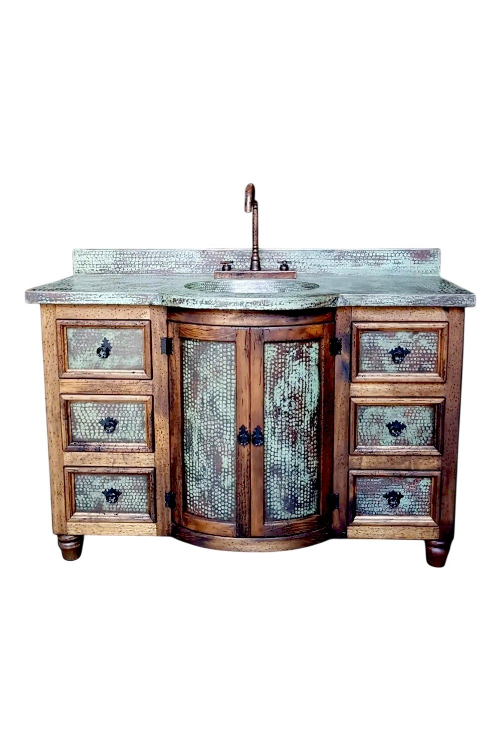 Shop the Madrid Copper Vanity handmade in Mexico. Reclaimed wood, hammered copper top, and rustic hacienda design in multiple finishes for unique bathroom style.