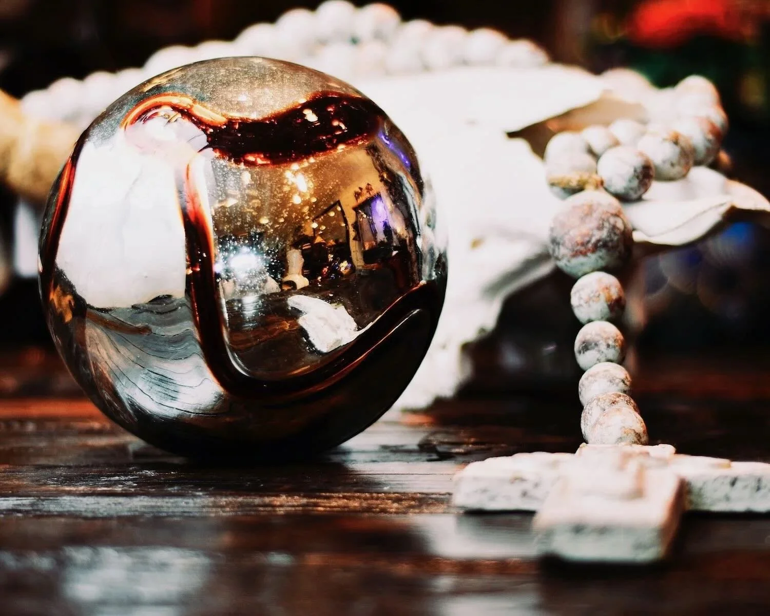 Handblown Mexican glass sphere decorative accent with glossy finish