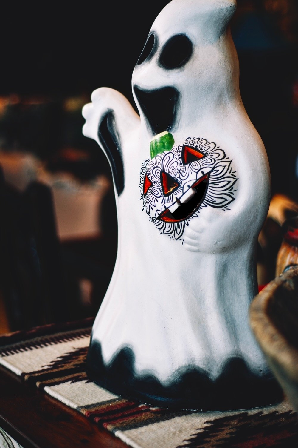 Clay Ghost Holding a Jack O' Lantern from Mexico