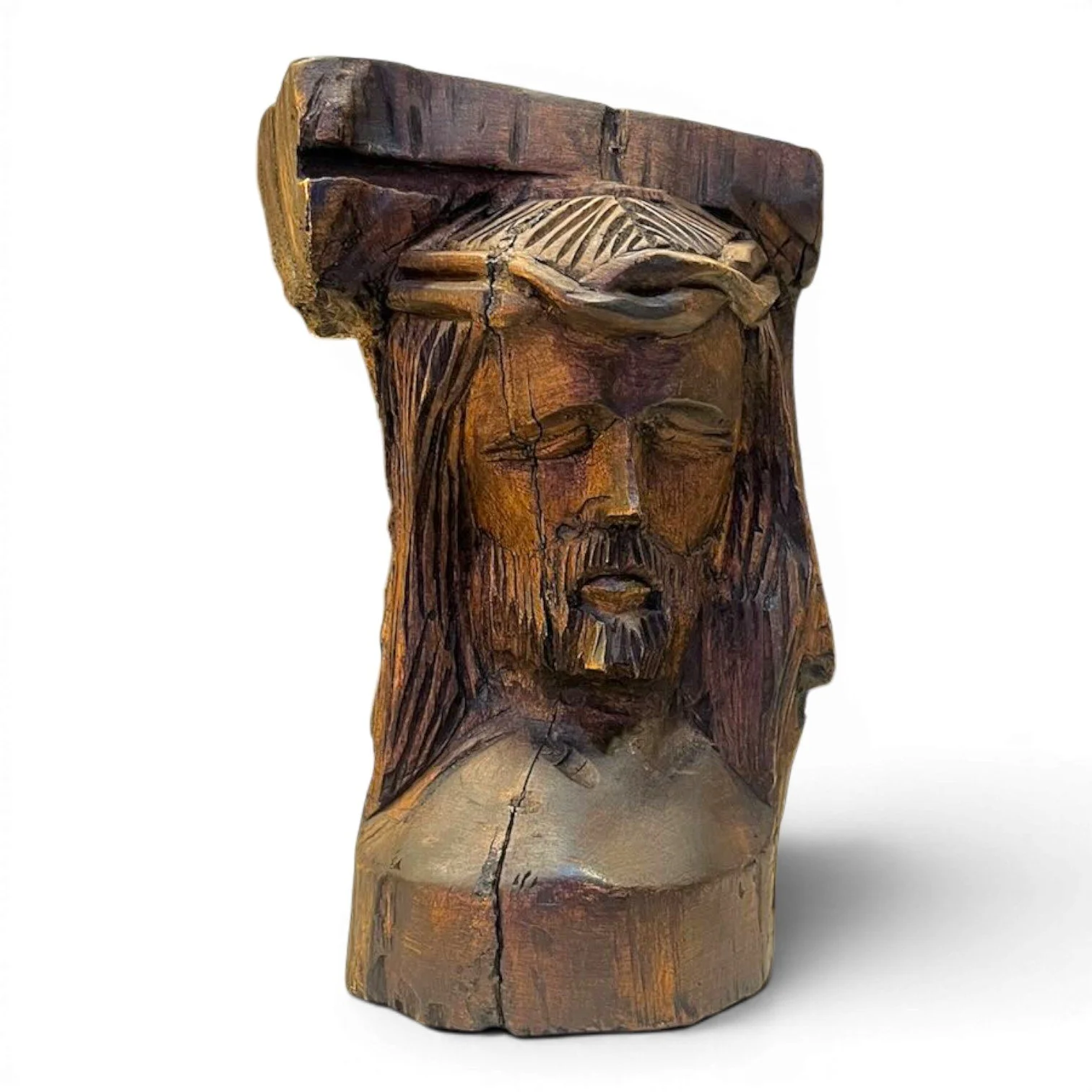 Hand carved wooden head of Jesus handmade in Mexico