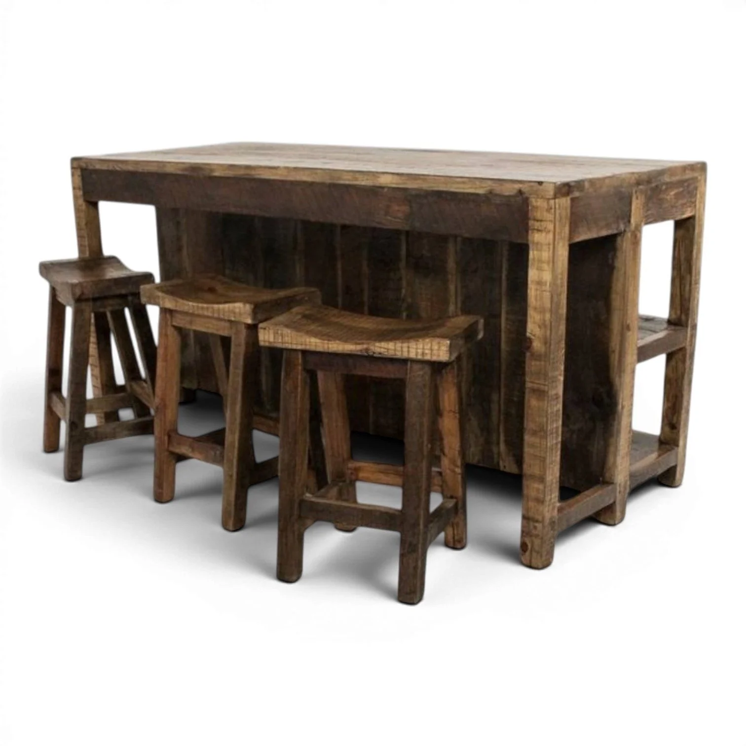 Del Rey handcrafted Mexican reclaimed wood kitchen island with rustic design and built-in storage