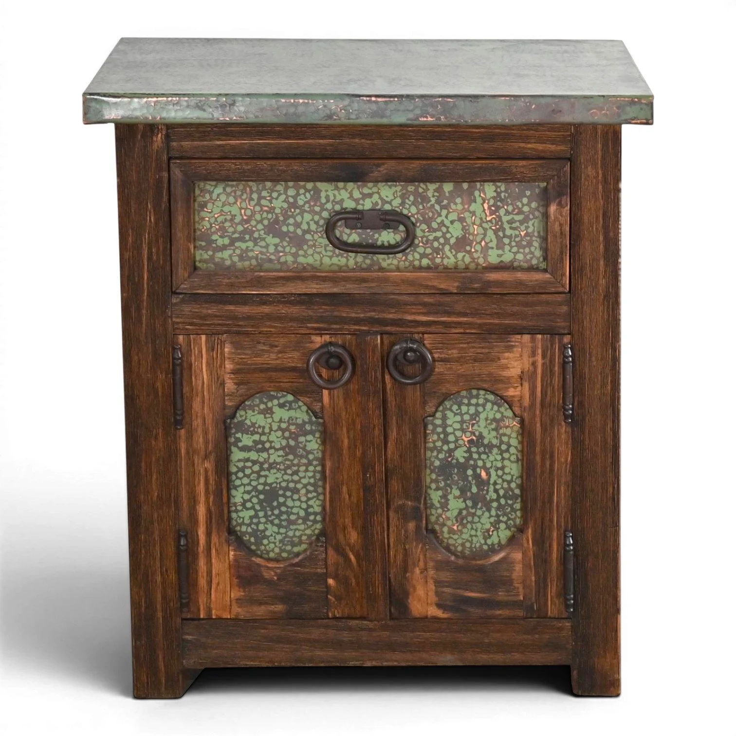 San Felipe Cobre Nightstand | Handmade Copper Top Door & Drawer Nightstand Mexico