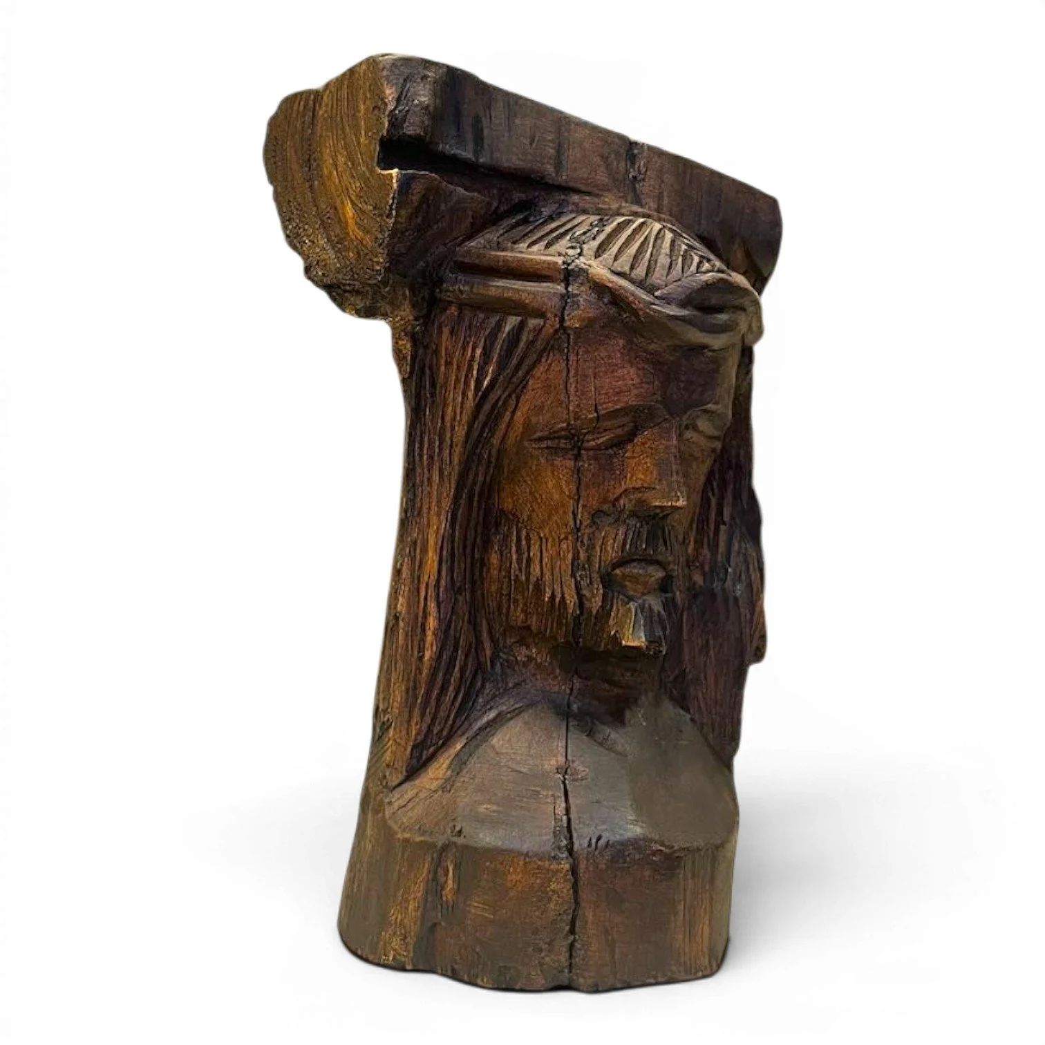 Hand carved wooden head of Jesus handmade in Mexico
