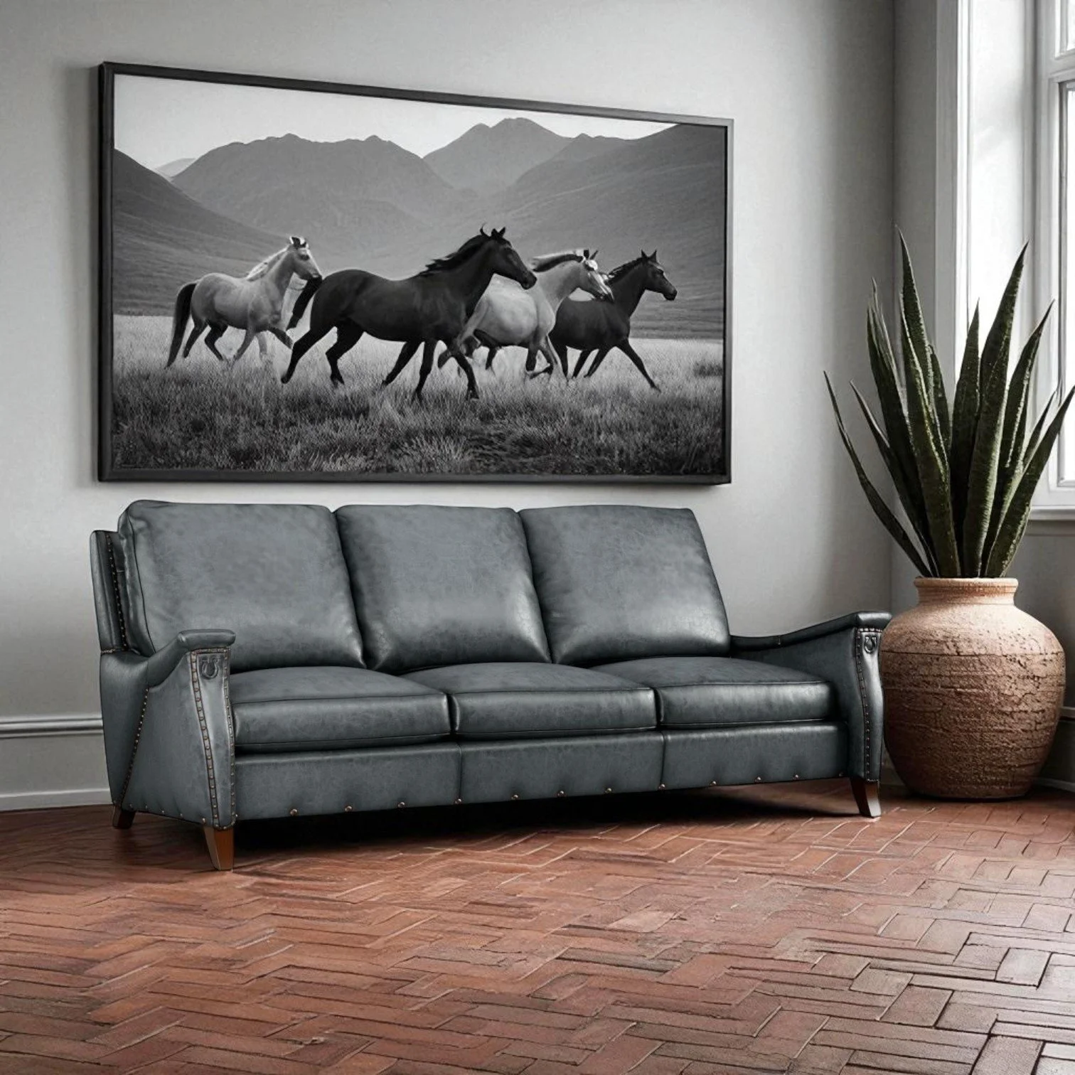 Corvallis Leather Sofa - Grey